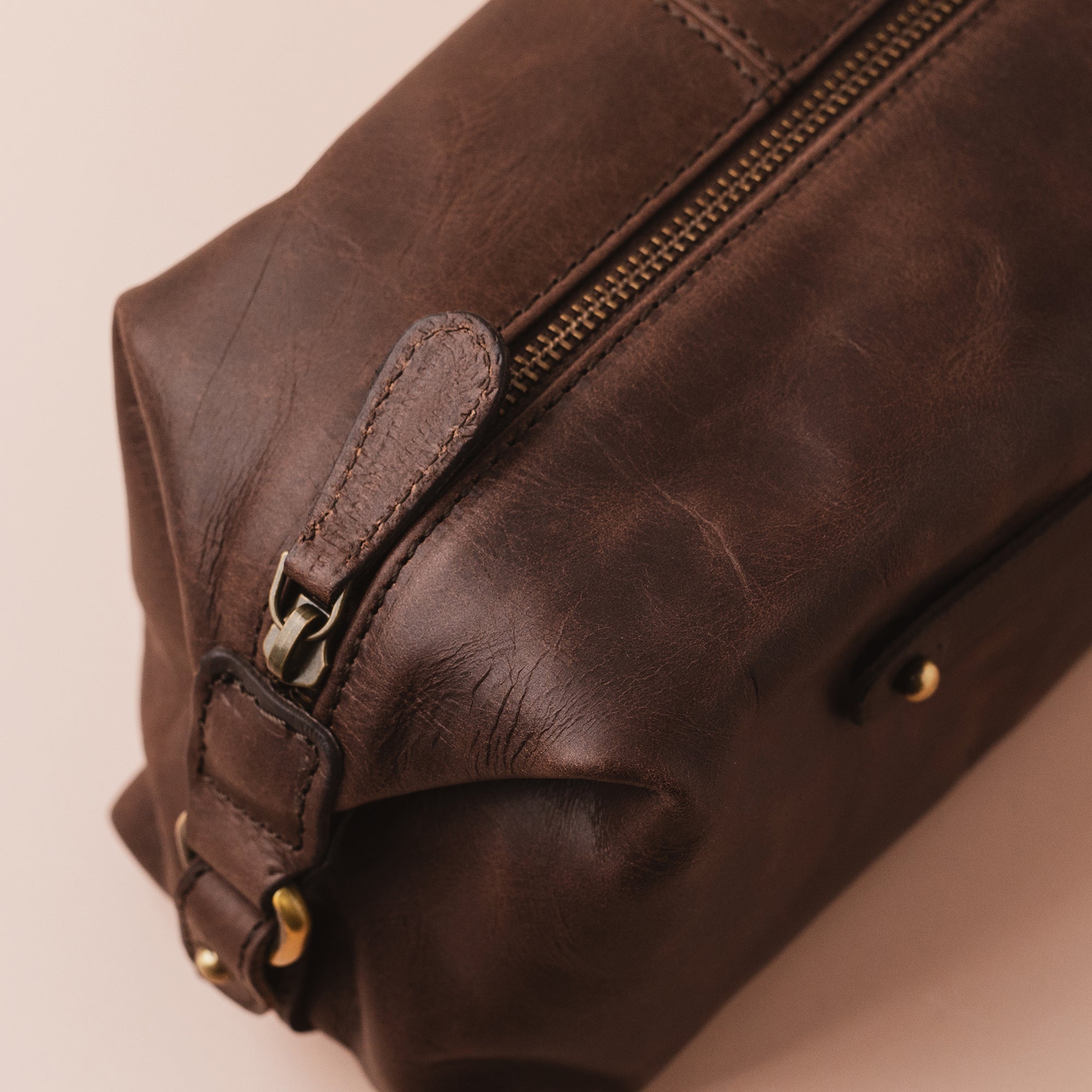 Personalised Collar Stud Leather Washbag - Brown