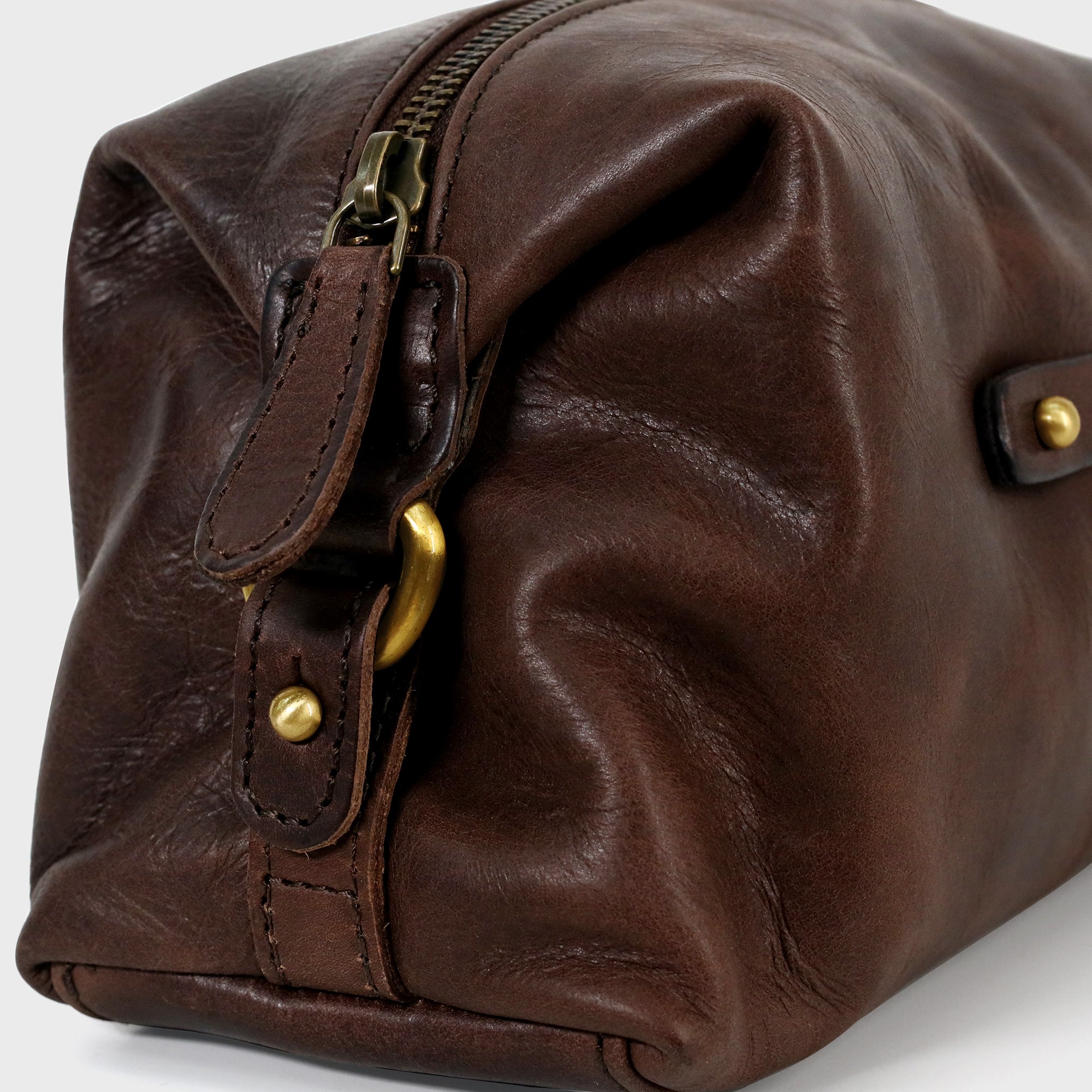 Personalised Collar Stud Leather Washbag - Brown