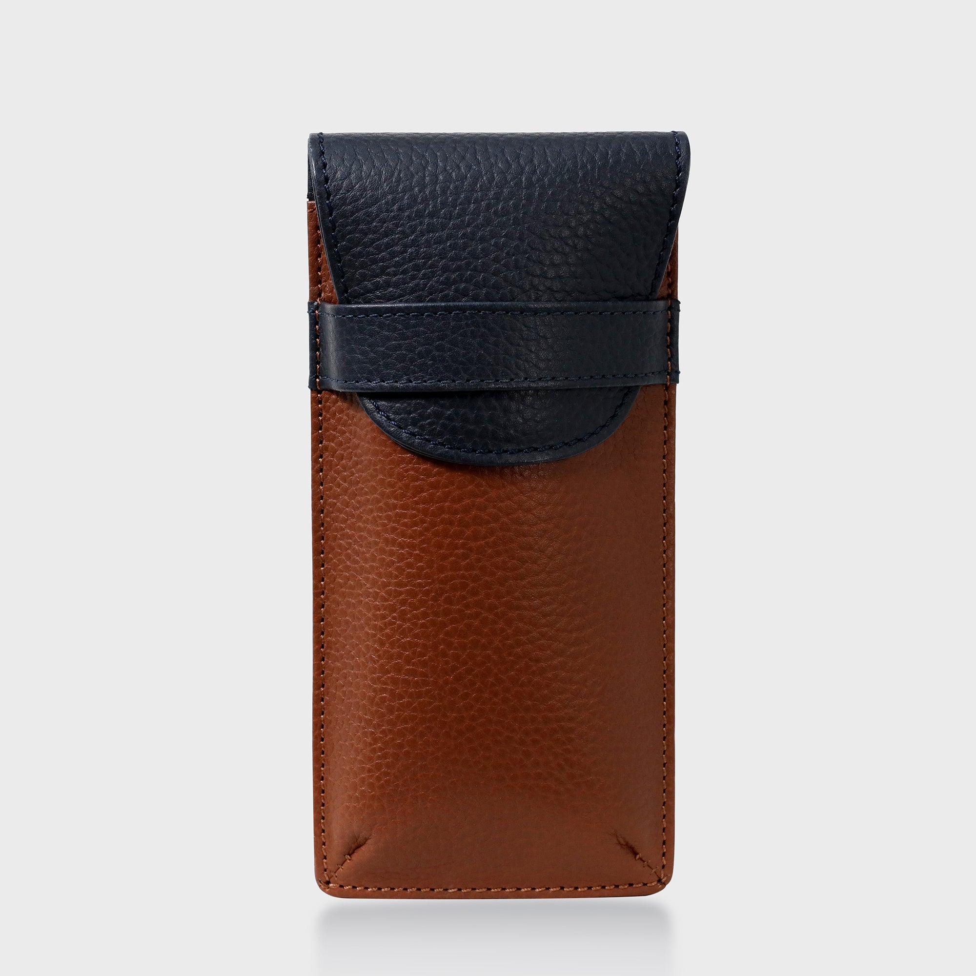 Personalised Pebble Grain Leather Fold Over Glasses Case - Navy / Tan