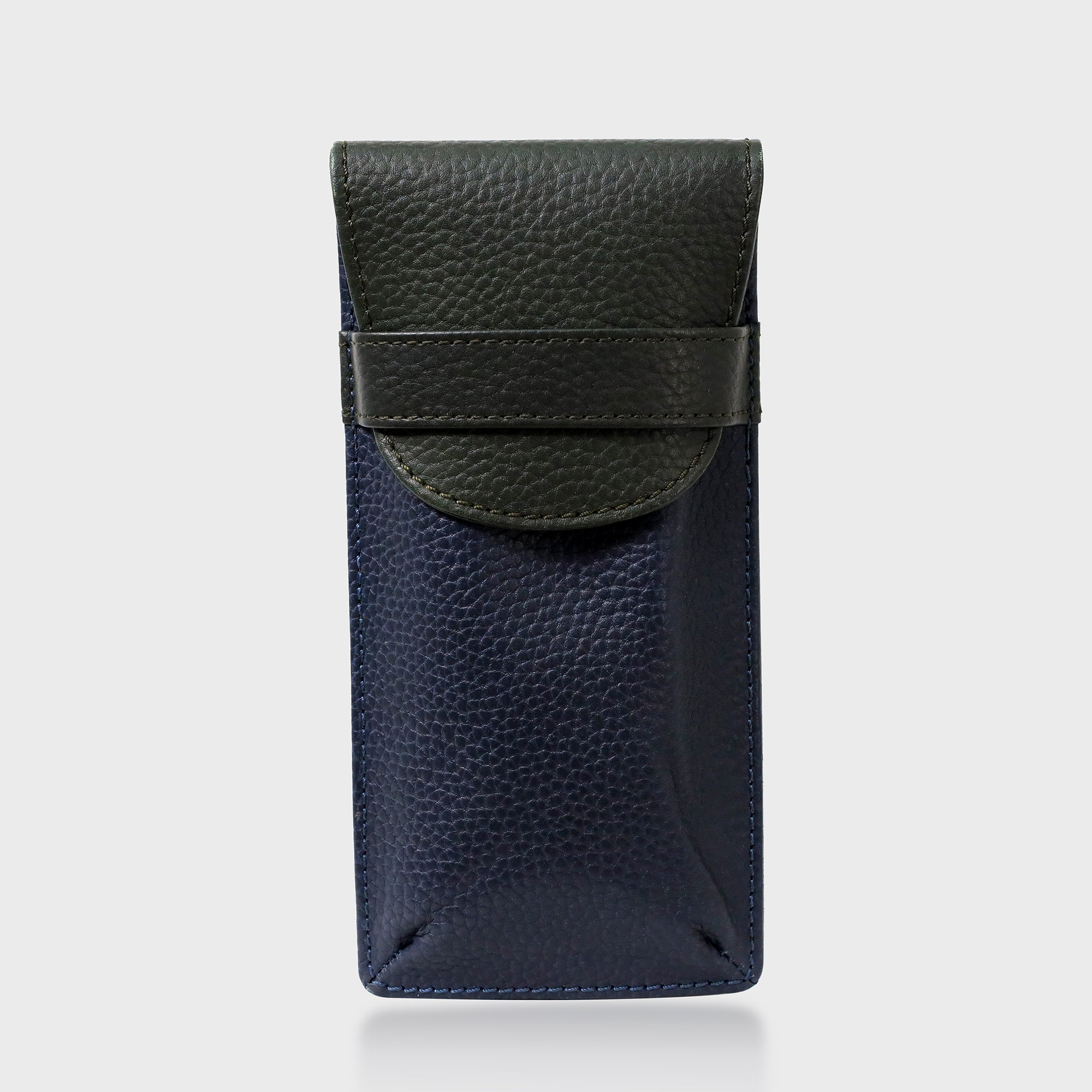 Personalised Pebble Grain Leather Fold Over Glasses Case - Green / Navy