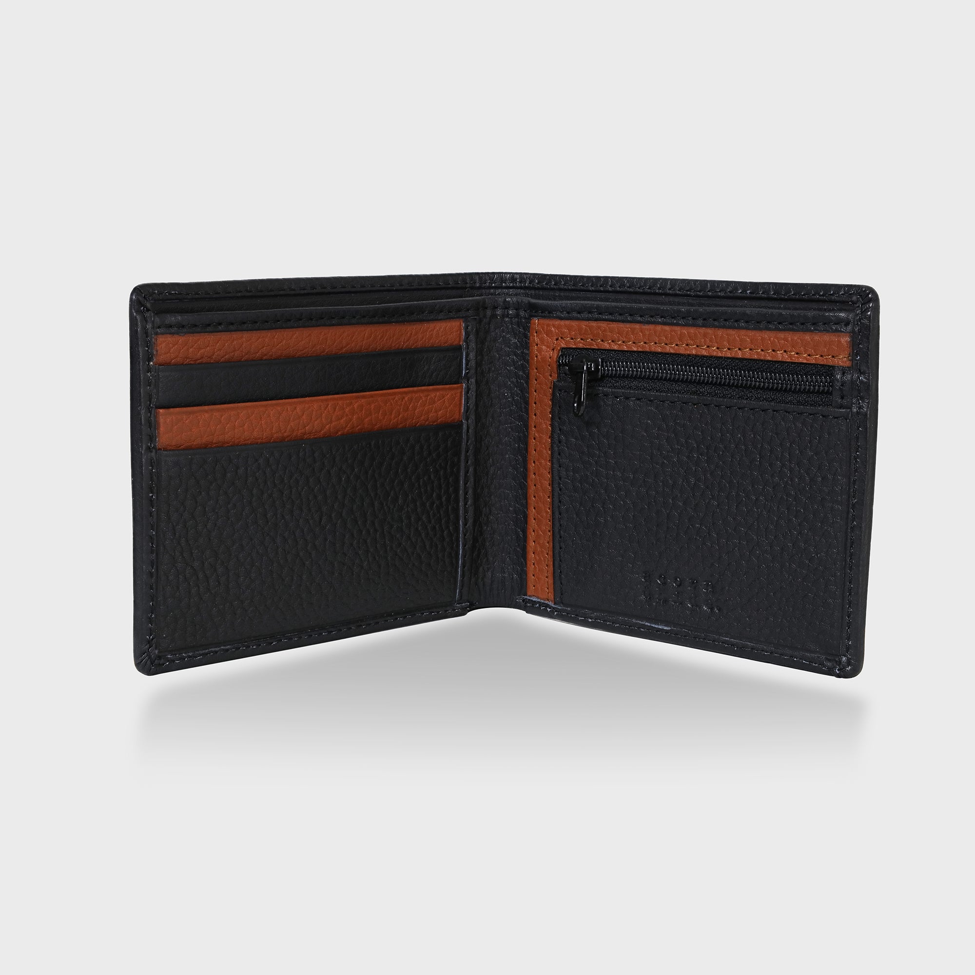 Personalised Pebble Grain Leather BiFold Wallet - Black / Tan