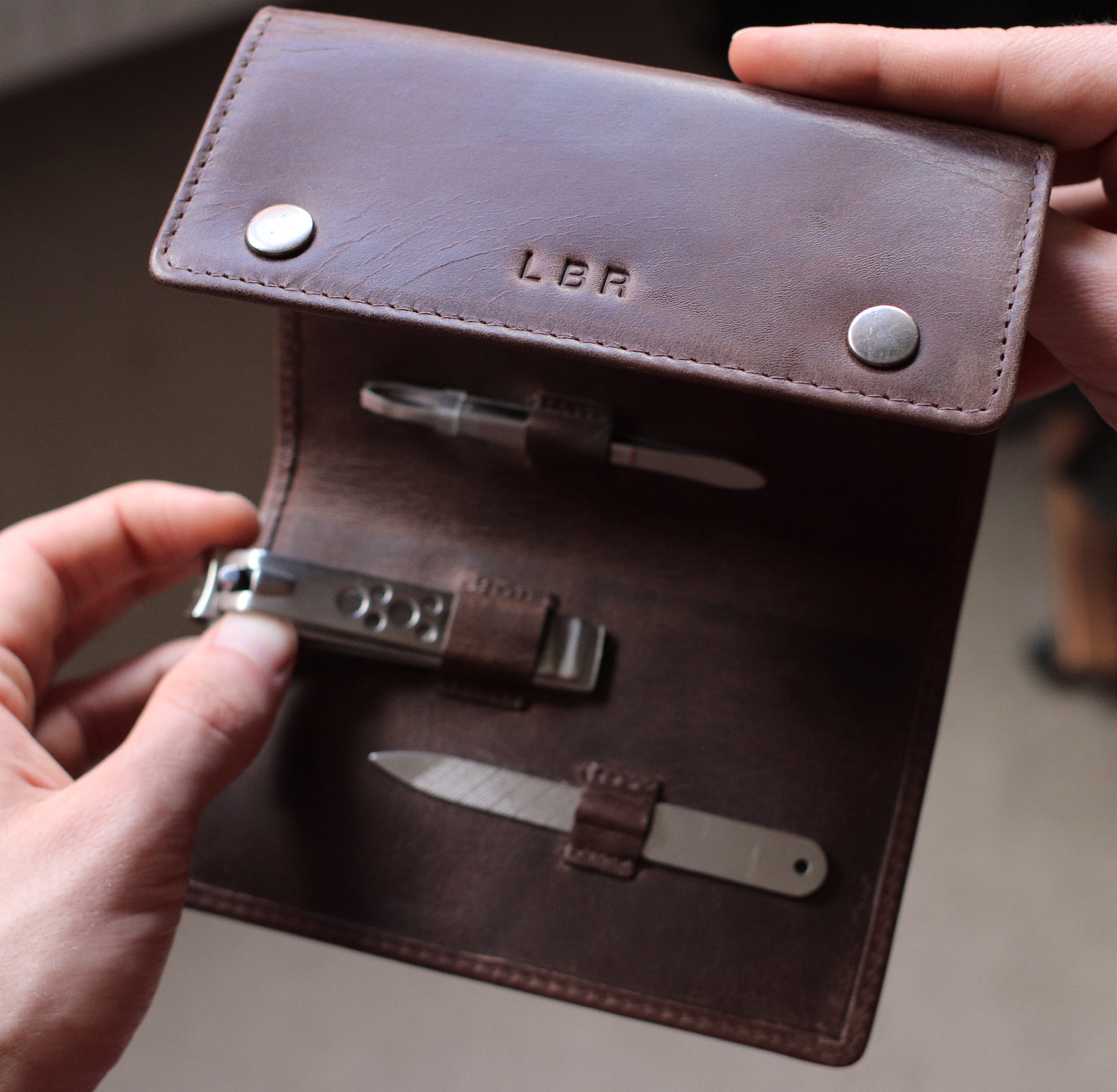 Personalised Leather Manicure Grooming Set - Brown