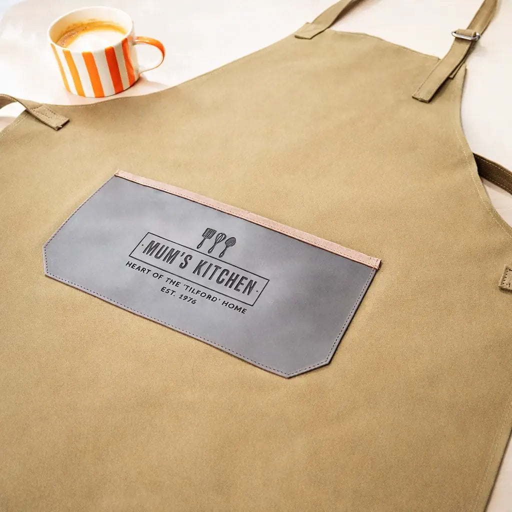 Personalised Leather and Canvas Apron - Olive