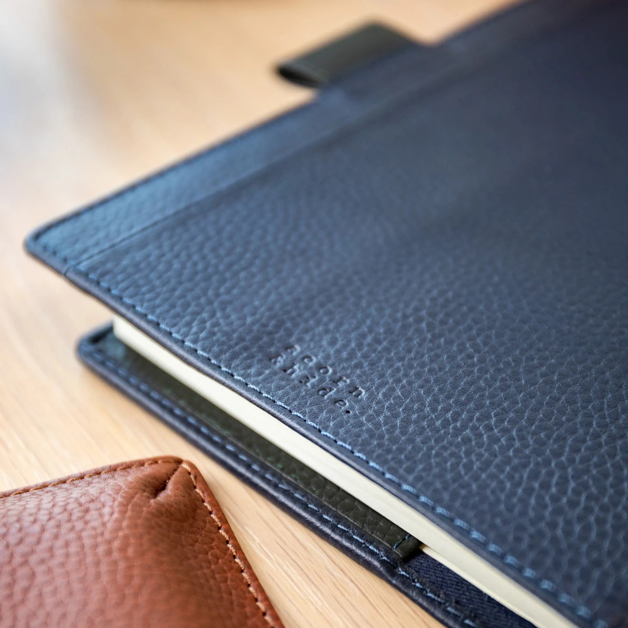Personalised Pebble Grain Leather Notebook - Navy / Bottle Green