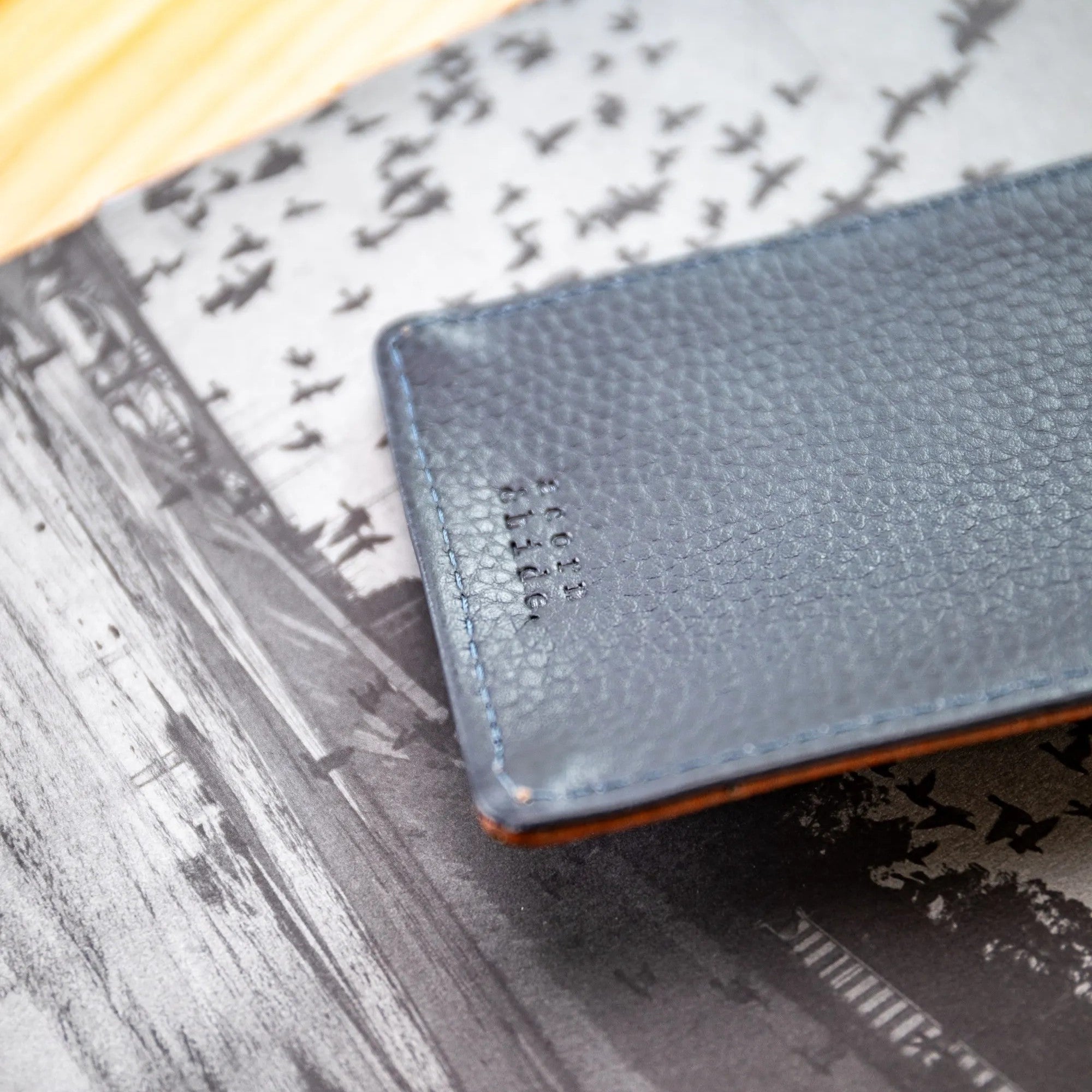 Personalised Pebble Grain Leather Fold Over Glasses Case - Navy / Tan