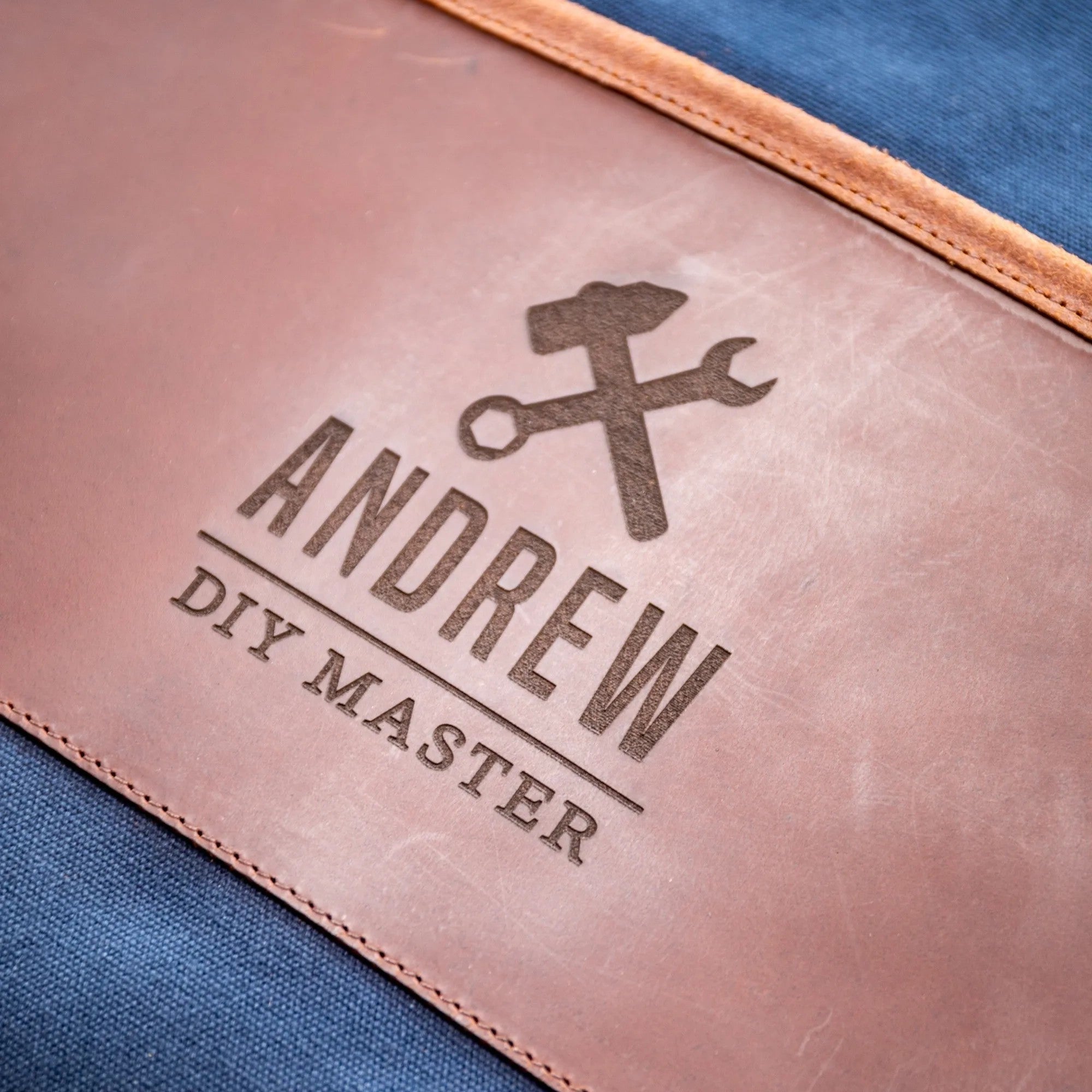 Personalised Leather and Canvas Apron - Navy