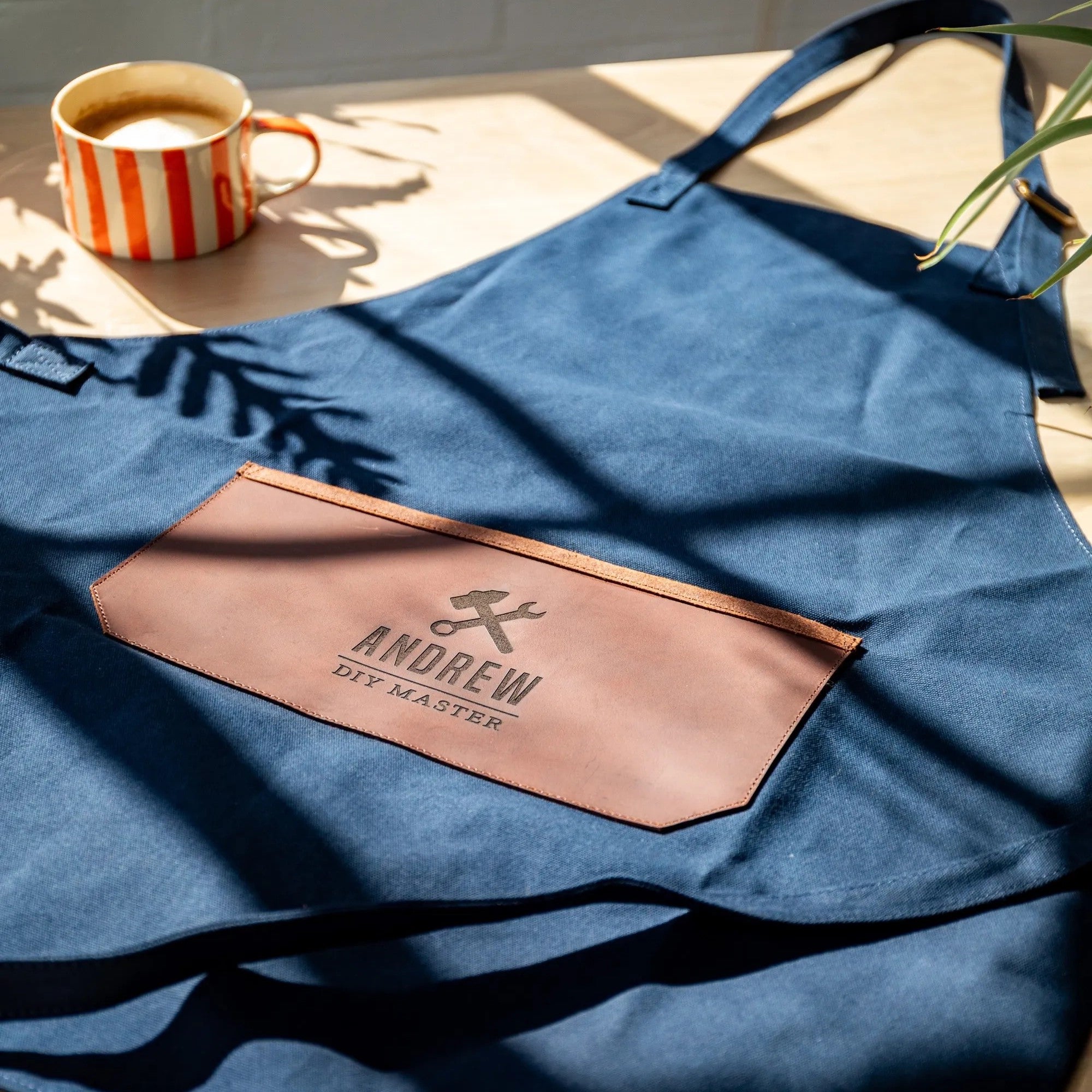 Personalised Leather and Canvas Apron - Navy