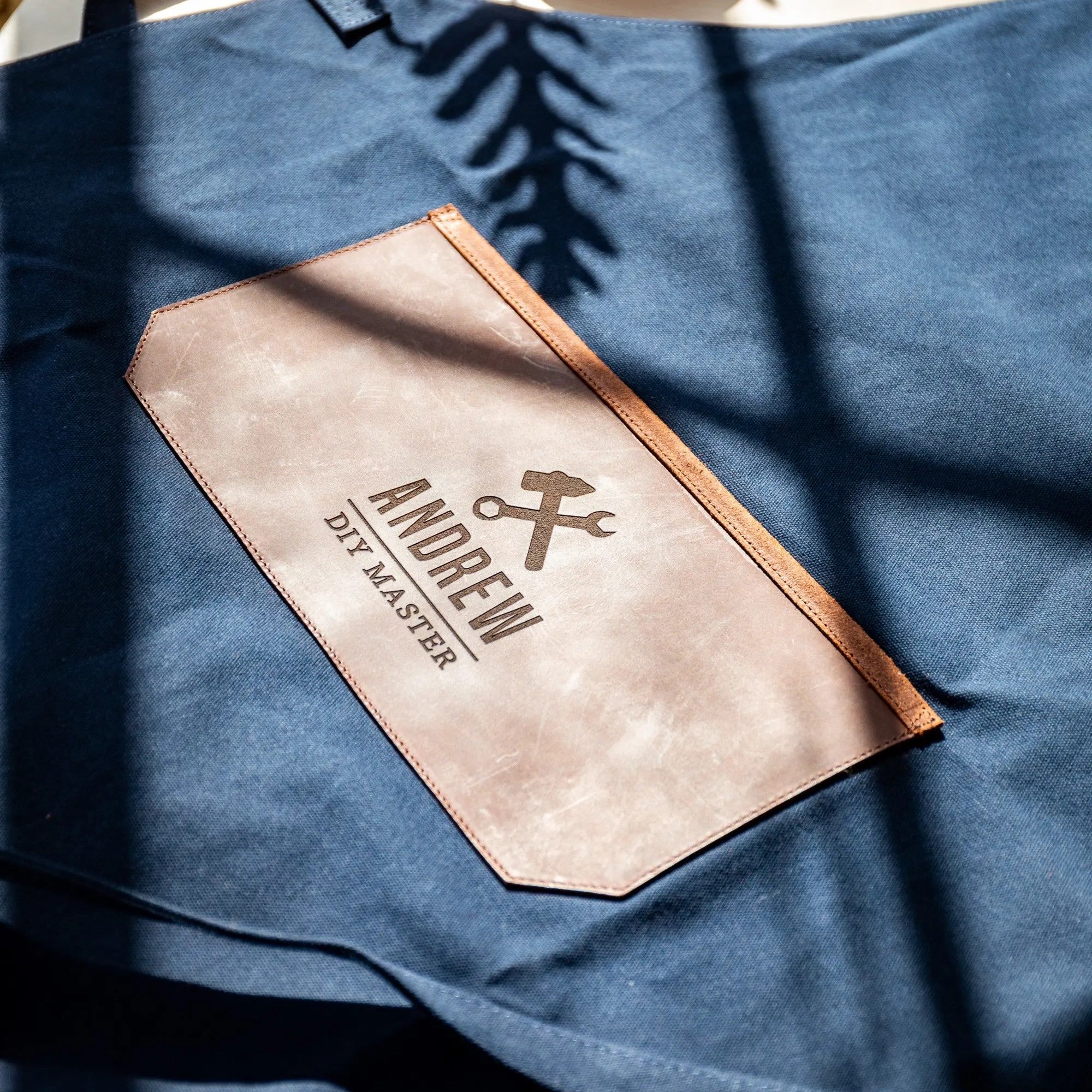 Personalised Leather and Canvas Apron - Navy