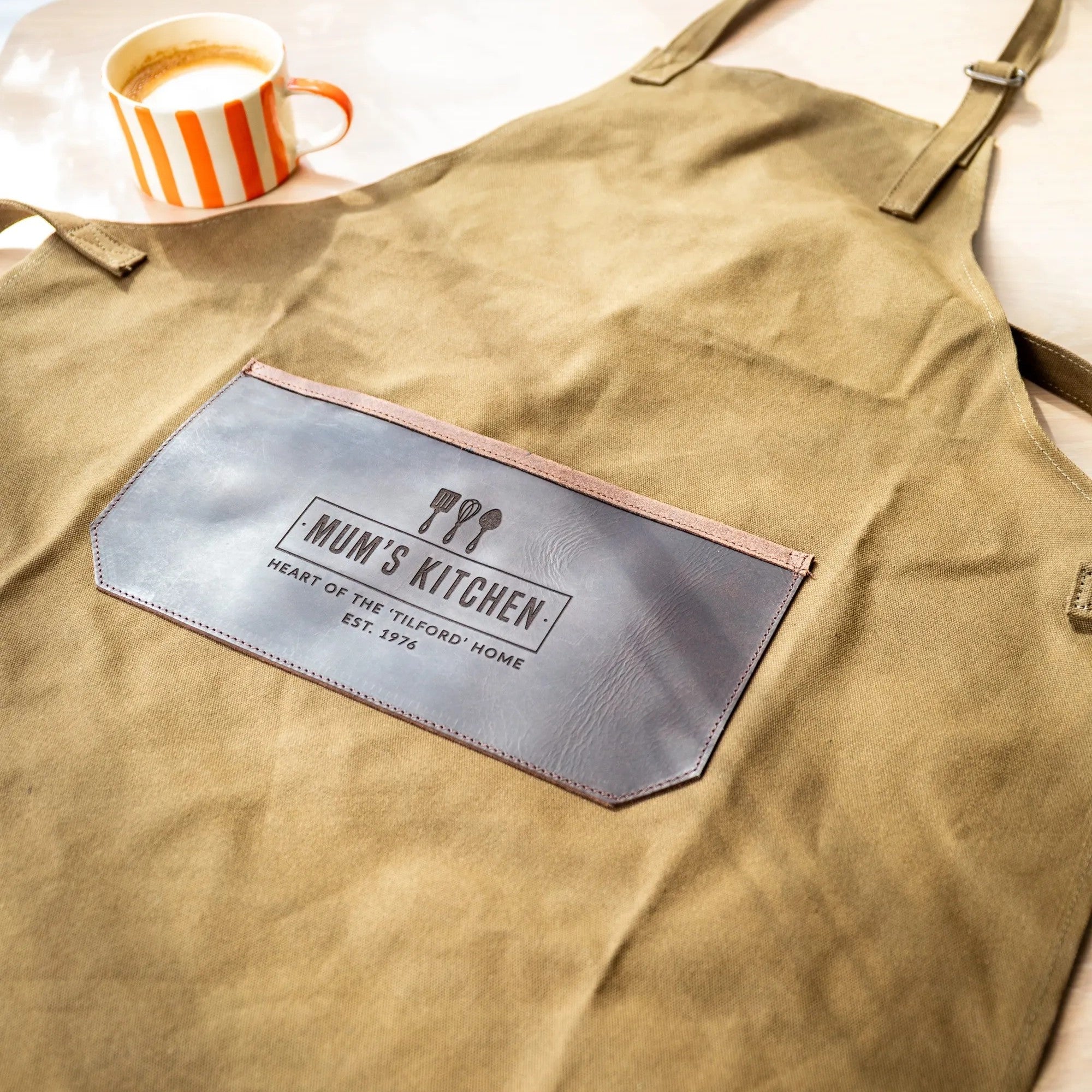 Personalised Leather and Canvas Apron - Olive
