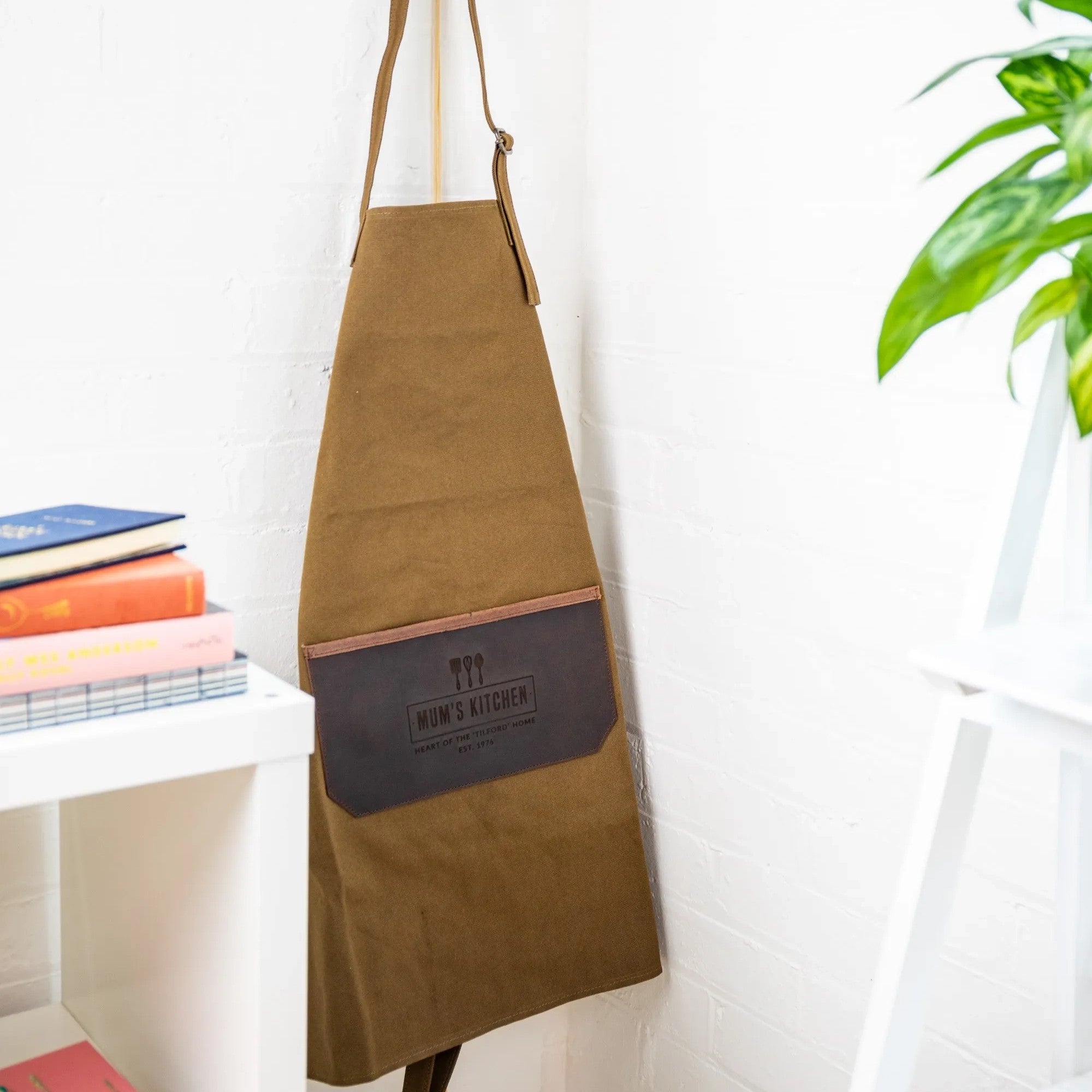 Personalised Leather and Canvas Apron - Olive