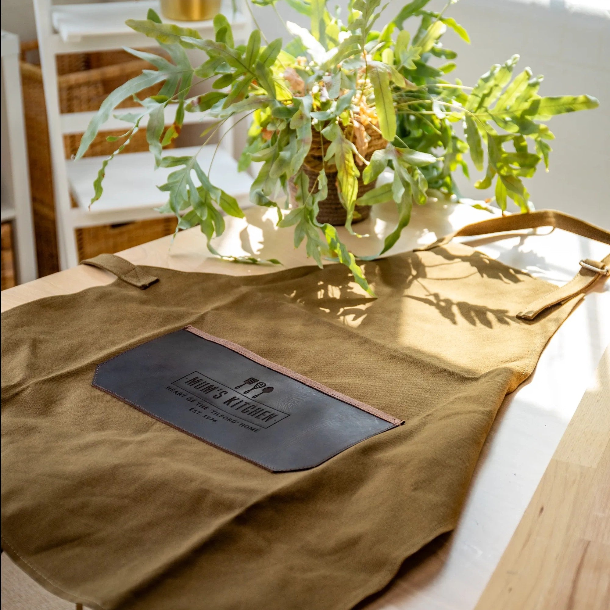 Personalised Leather and Canvas Apron - Olive
