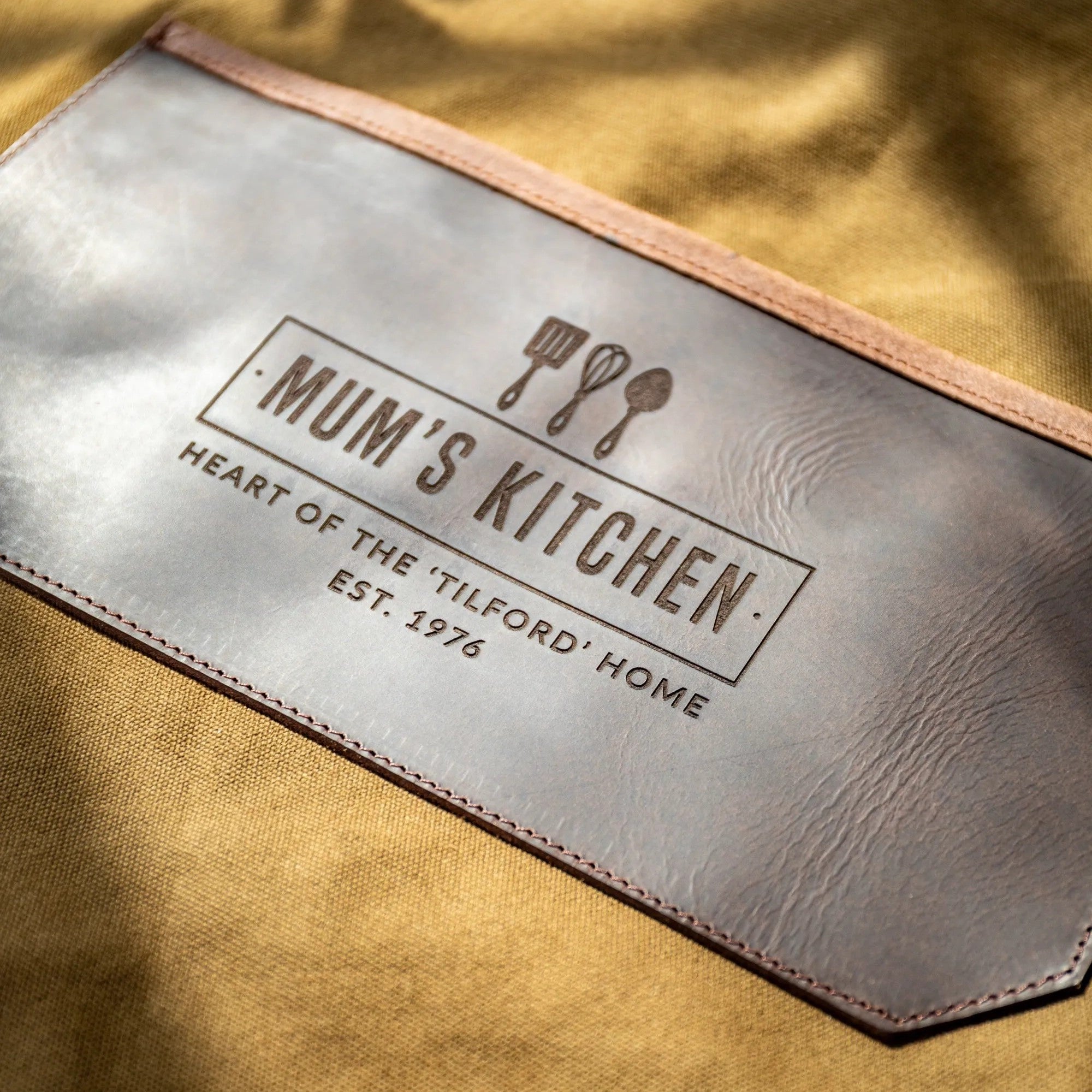 Personalised Leather and Canvas Apron - Olive