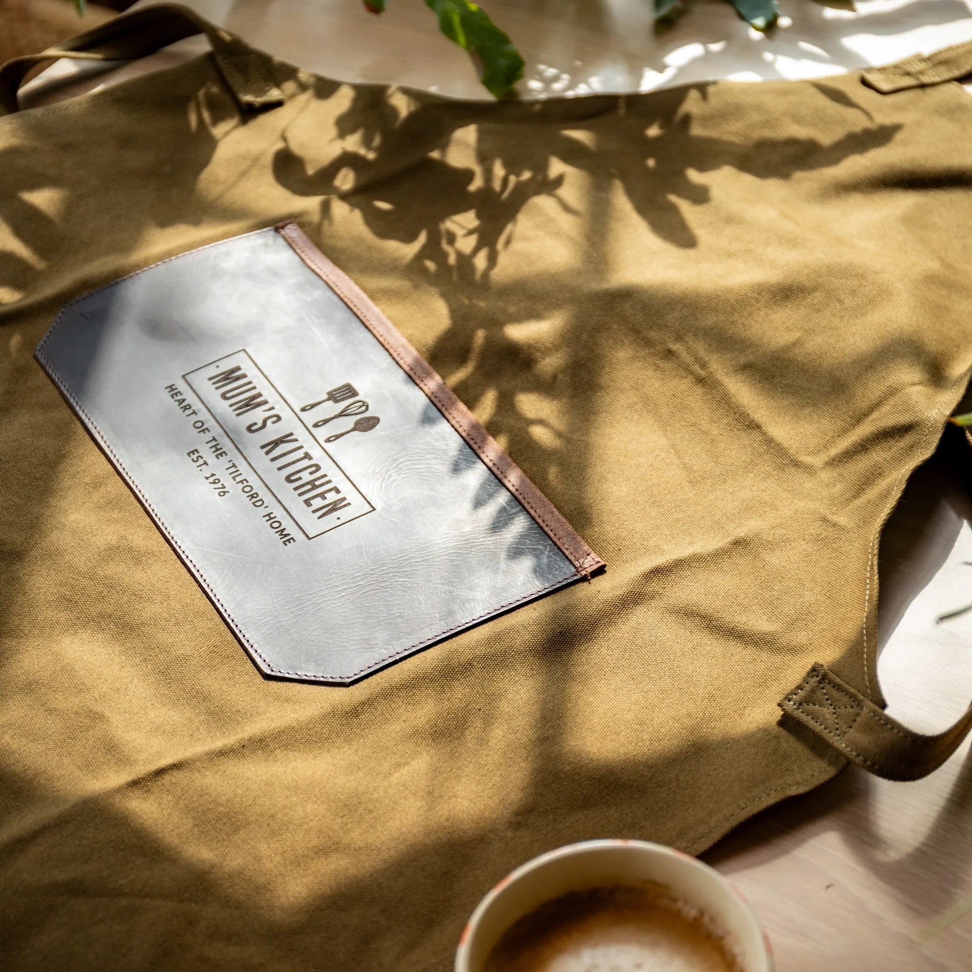 Personalised Leather and Canvas Apron - Olive