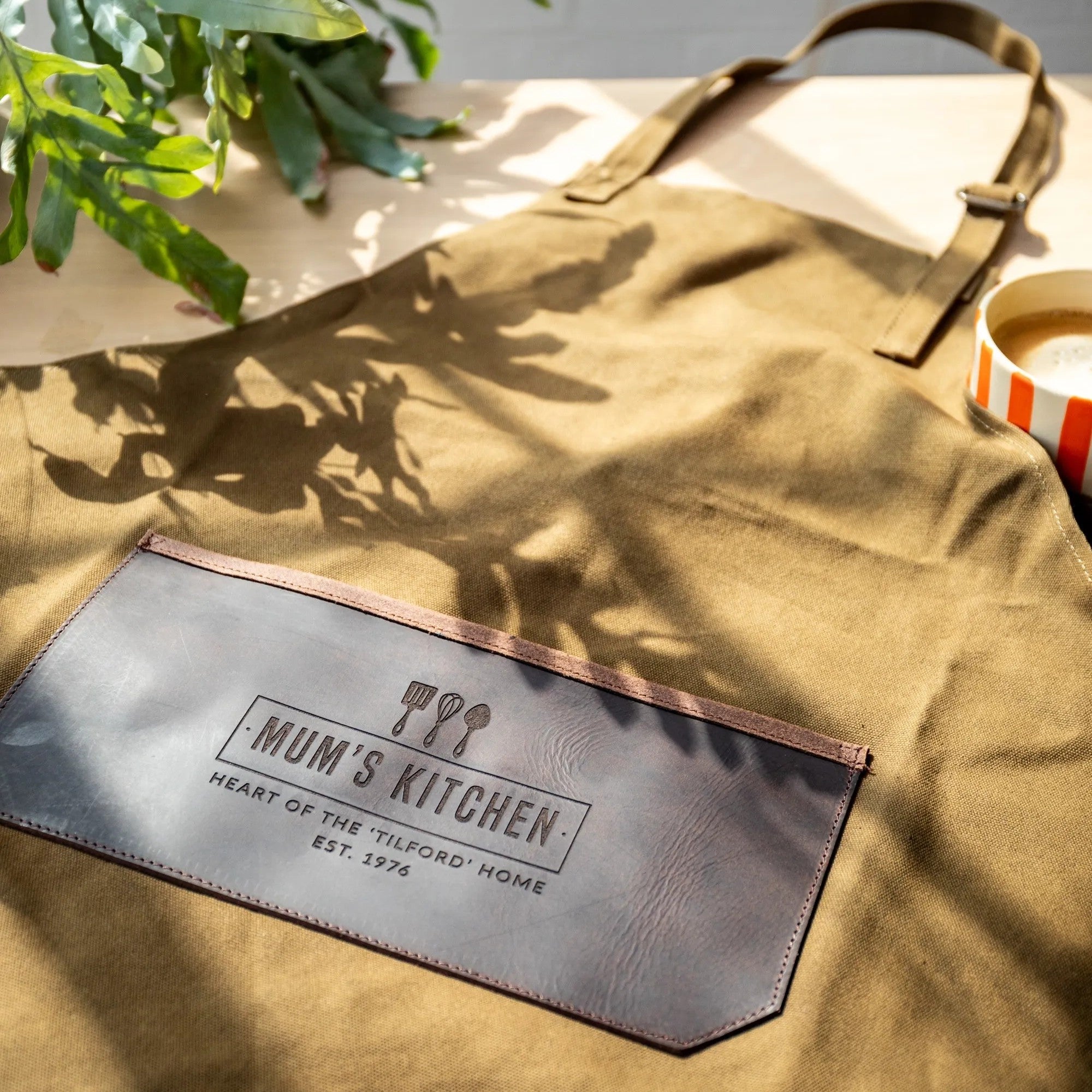 Personalised Leather and Canvas Apron - Olive