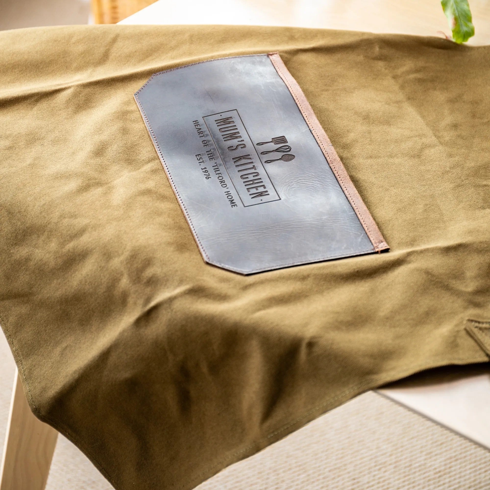 Personalised Leather and Canvas Apron - Olive