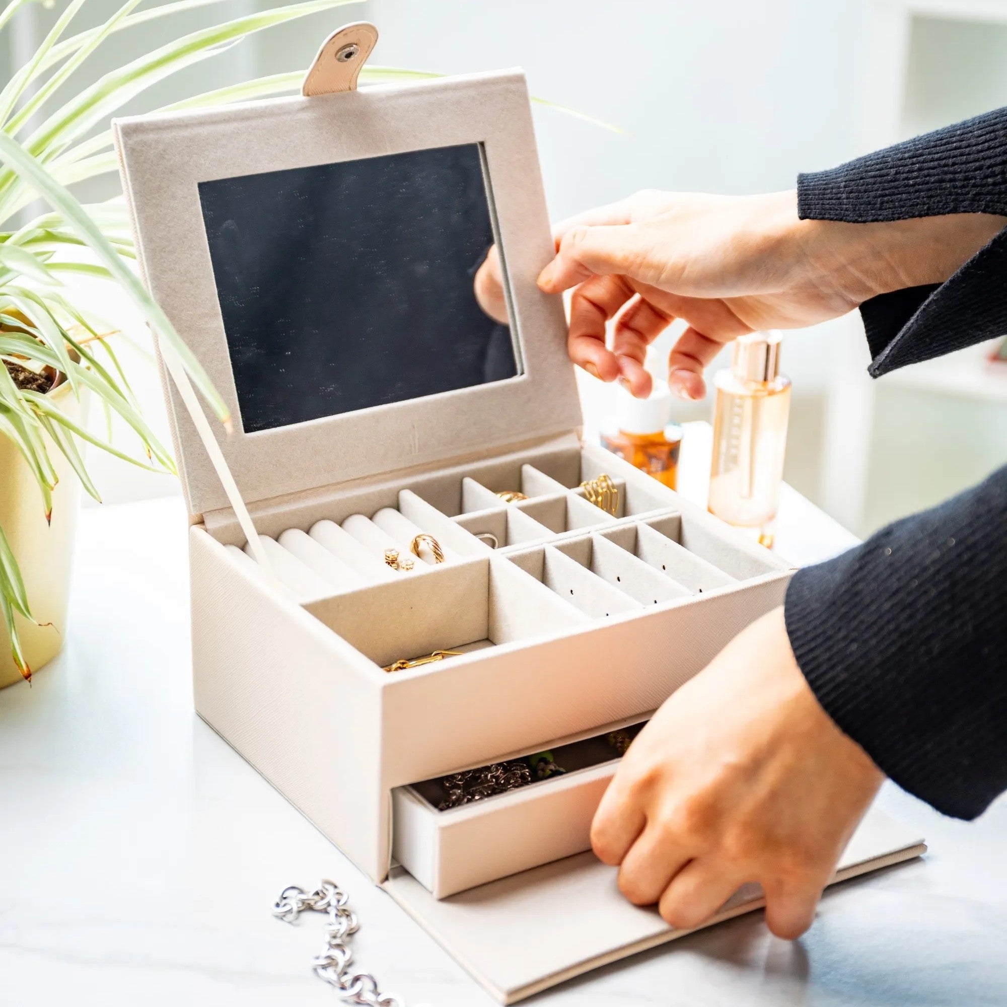 Personalised Saffiano Two Tier Jewellery Box With Drawer