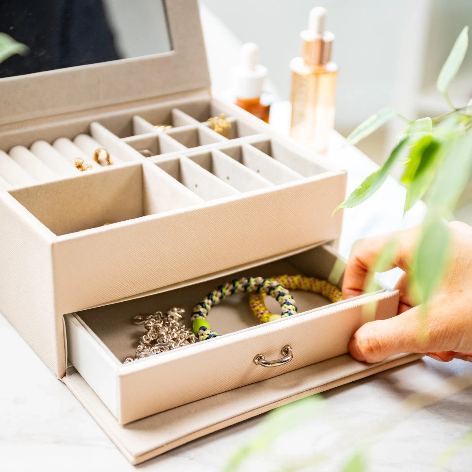 Personalised Saffiano Two Tier Jewellery Box With Drawer