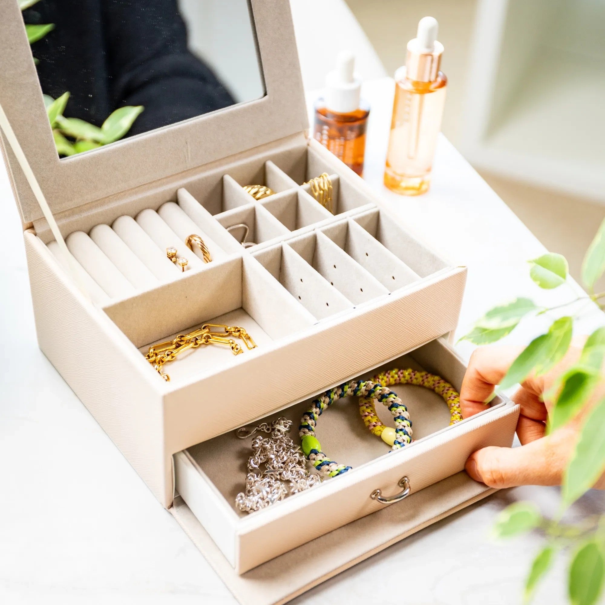 Personalised Saffiano Two Tier Jewellery Box With Drawer