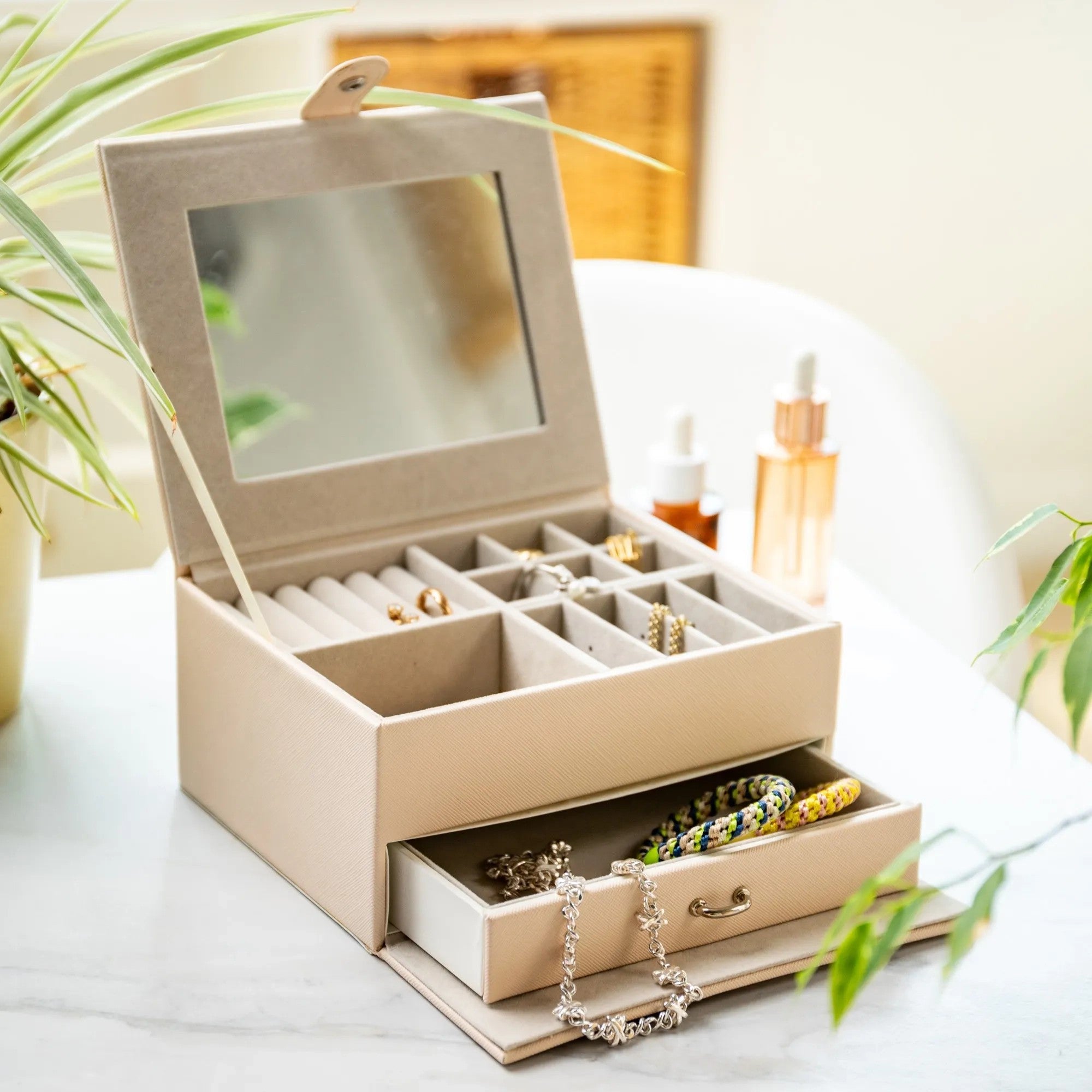 Personalised Saffiano Two Tier Jewellery Box With Drawer