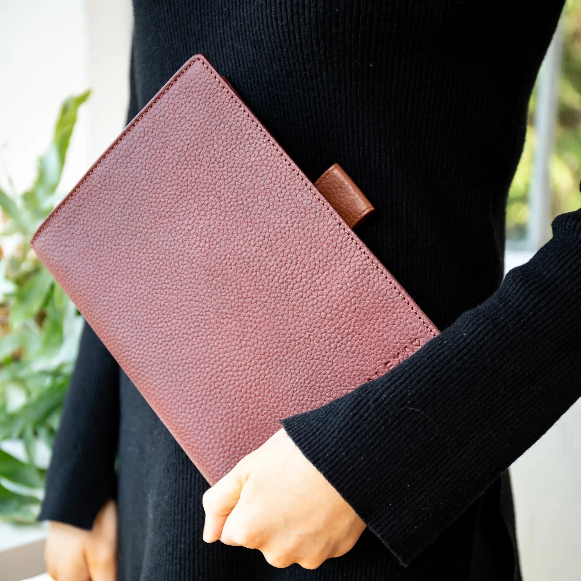 Personalised Pebble Grain Leather Notebook - Burgundy / Tan