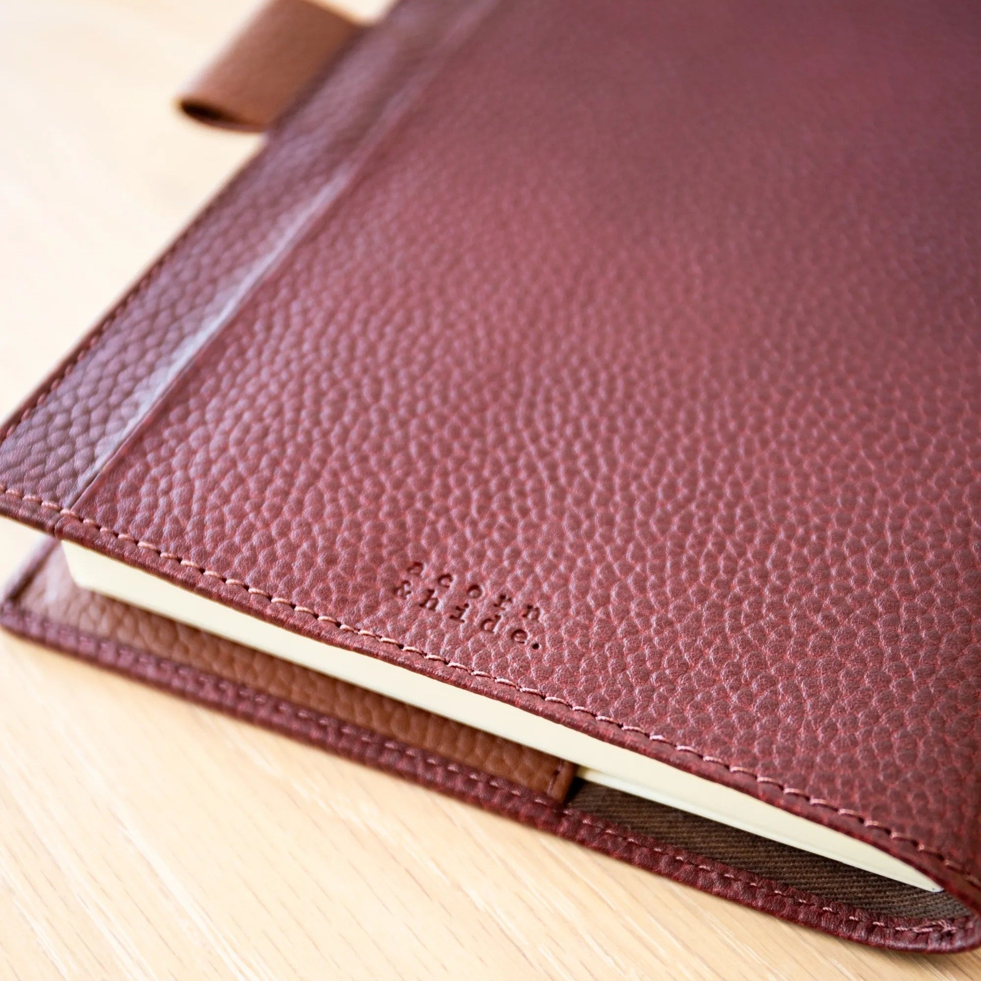 Personalised Pebble Grain Leather Notebook - Burgundy / Tan