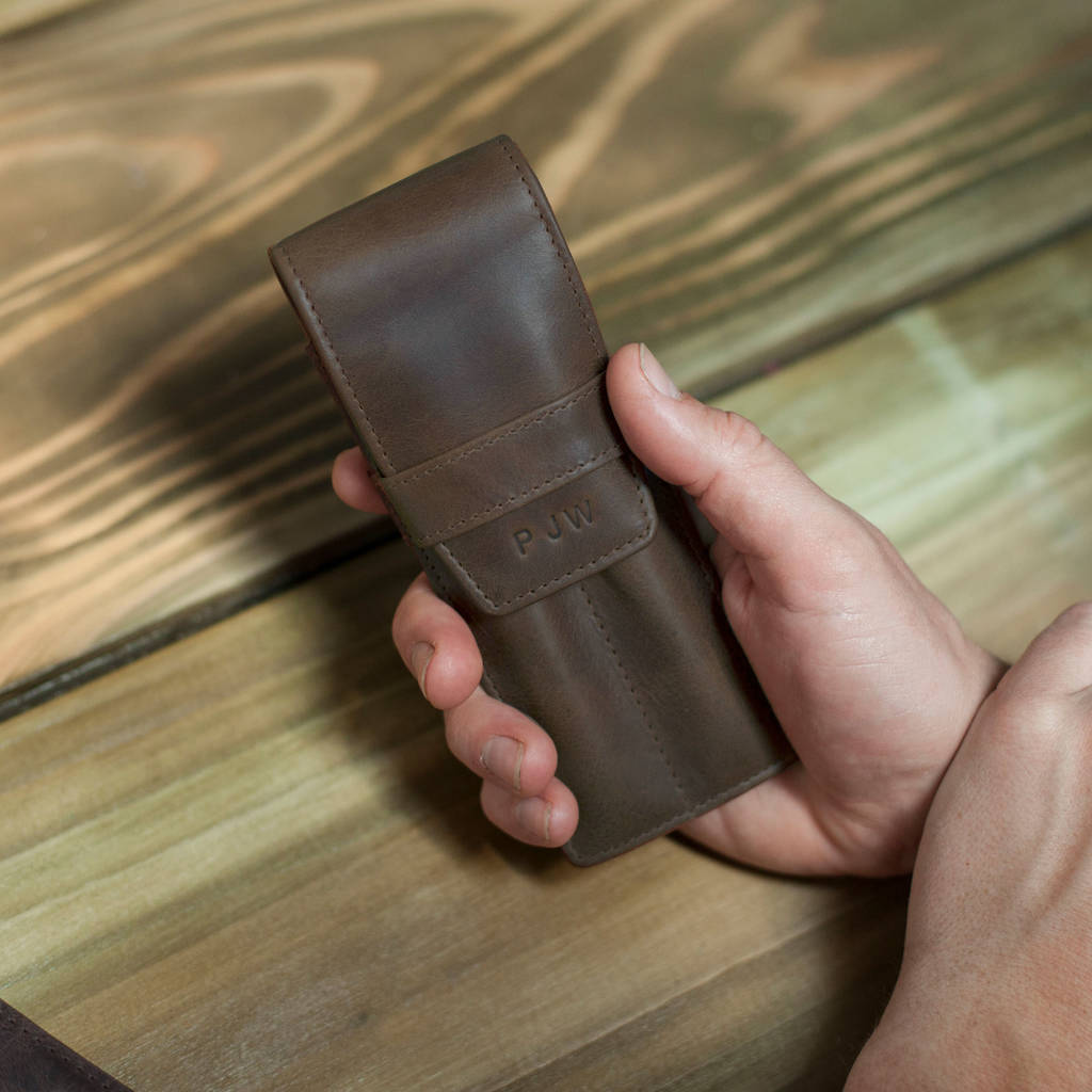 Pen and Pencil set with Personalised Leather Case - Brown