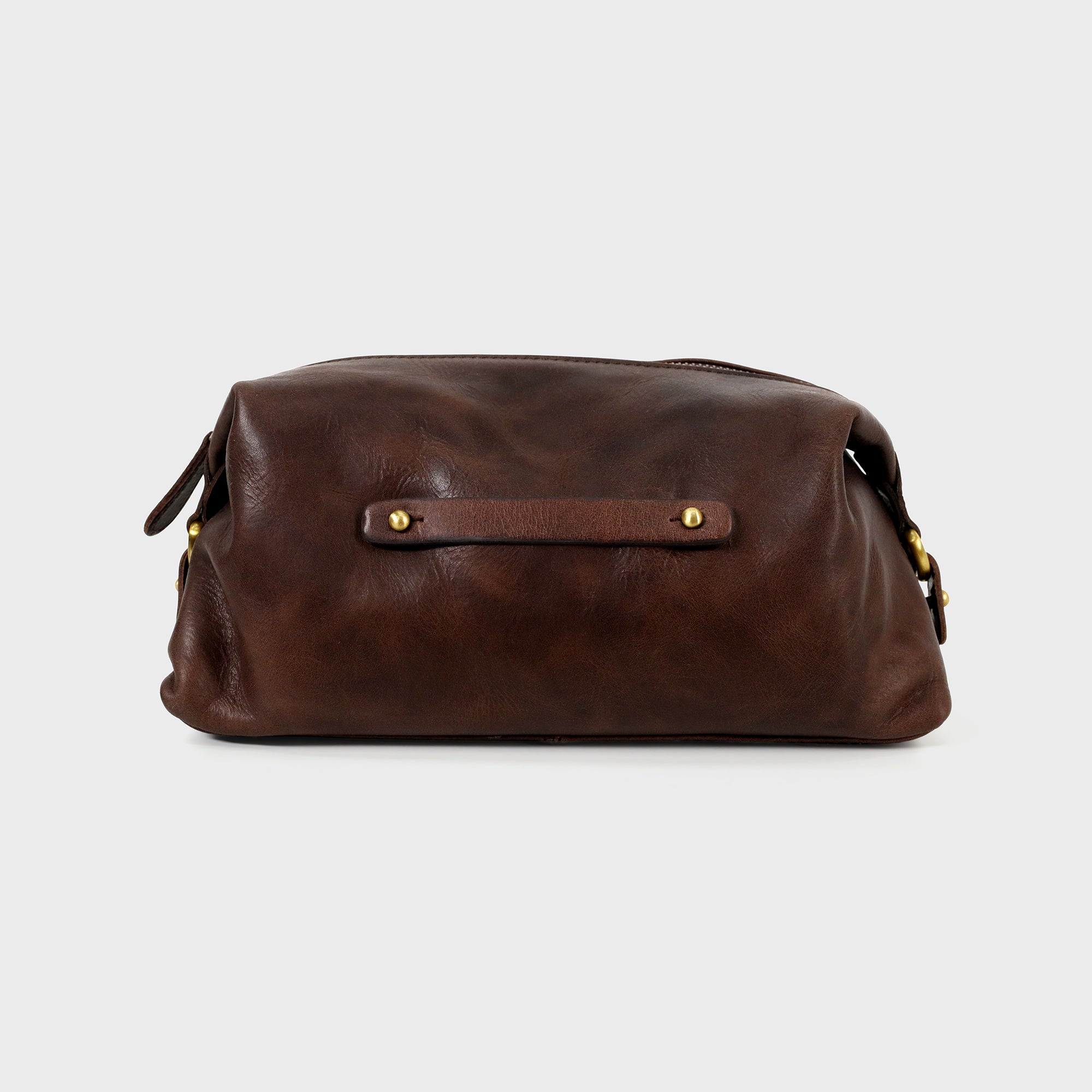 Personalised Collar Stud Leather Washbag - Brown