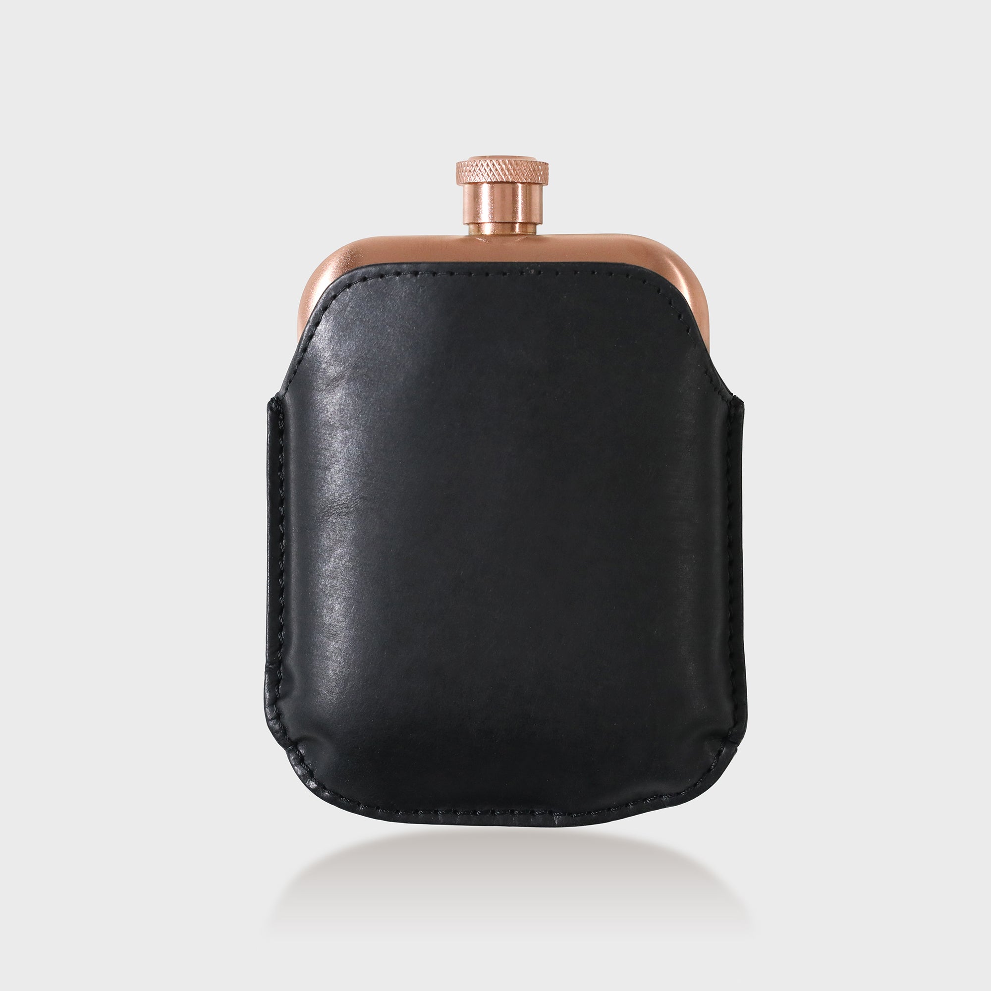 Copper Hip Flask With Personalised Leather Sleeve - Black