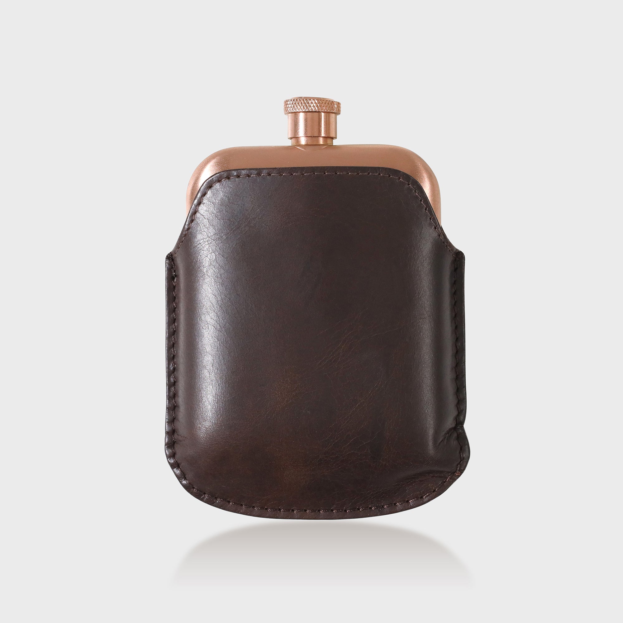 Copper Hip Flask With Personalised Leather Sleeve - Brown