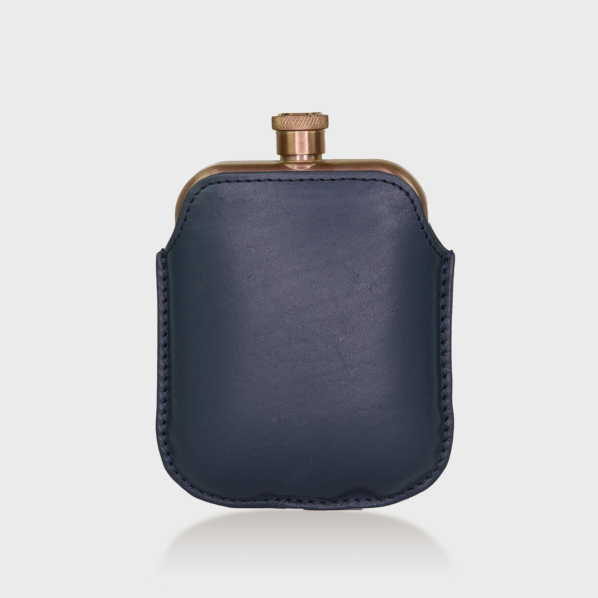 Copper Hip Flask With Personalised Leather Sleeve - Navy