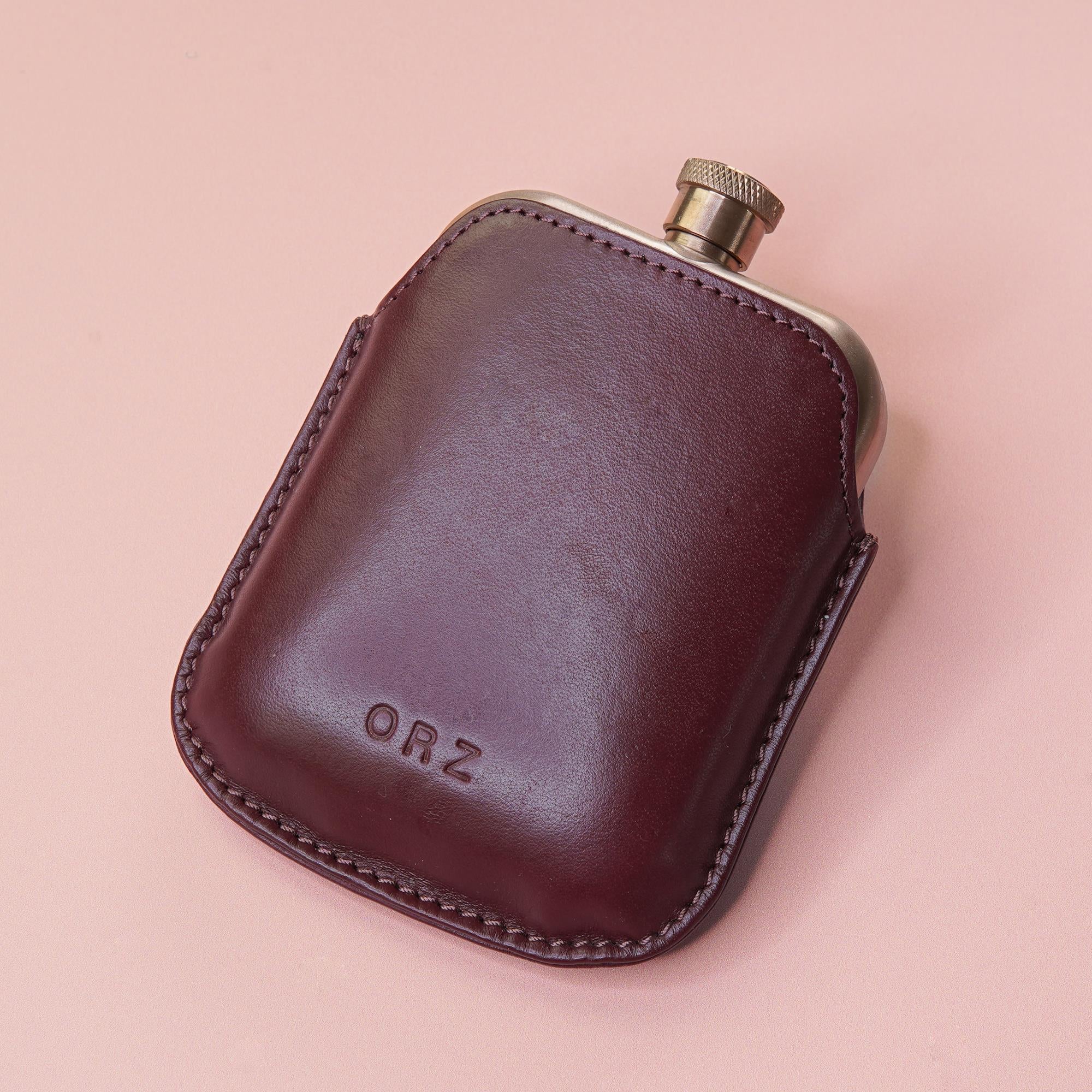 Copper Hip Flask With Personalised Leather Sleeve - Cherry