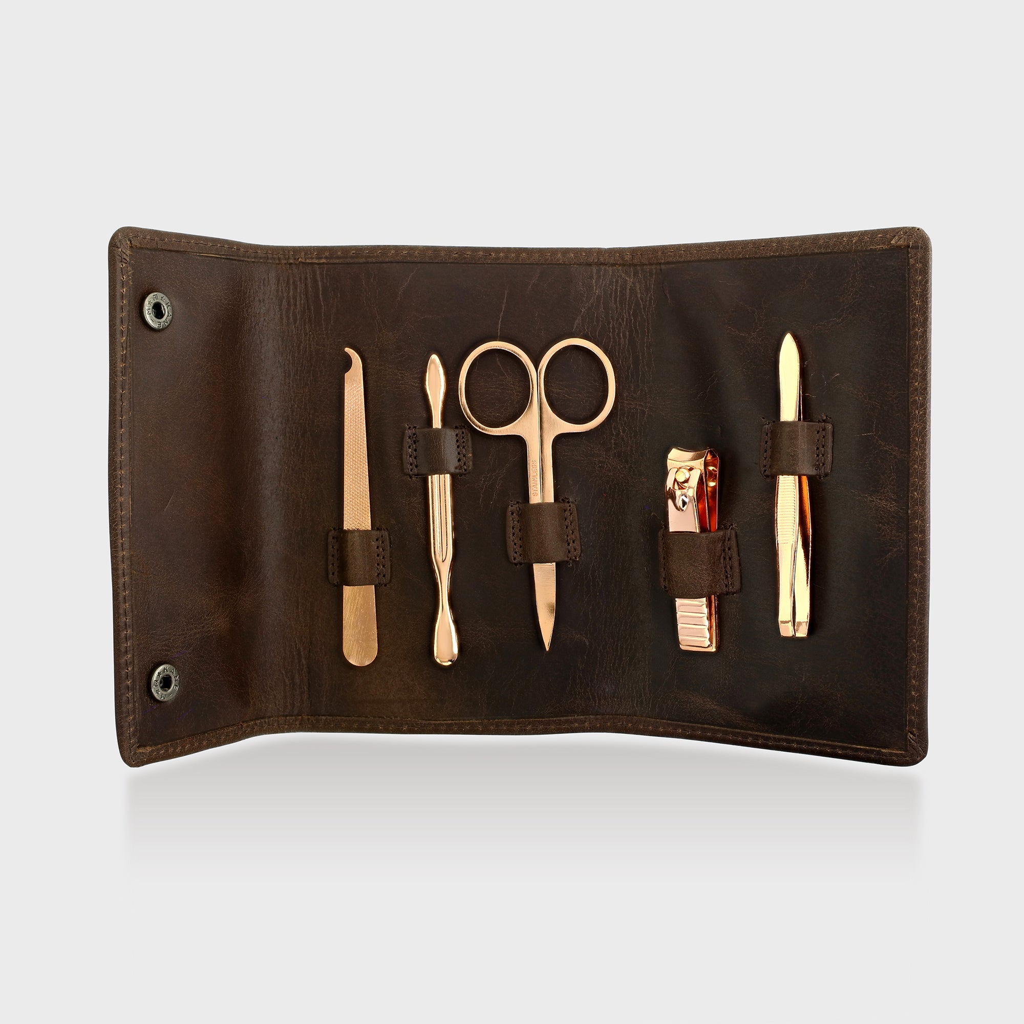 Personalised Leather Manicure Grooming Set - Brown