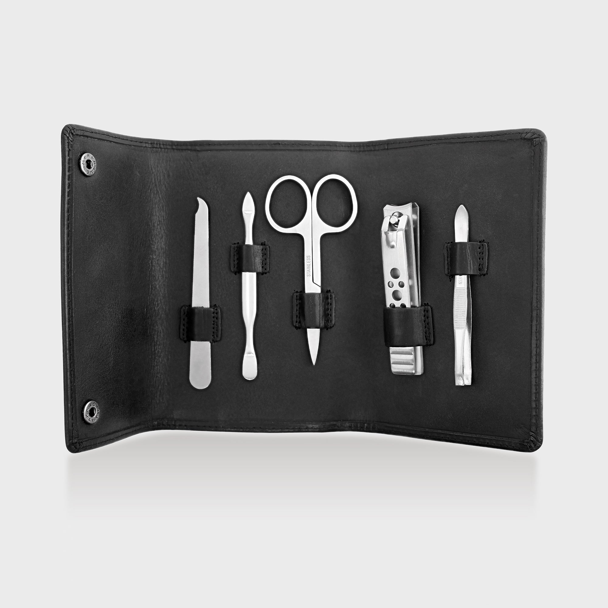 Personalised Leather Manicure Grooming Set - Black