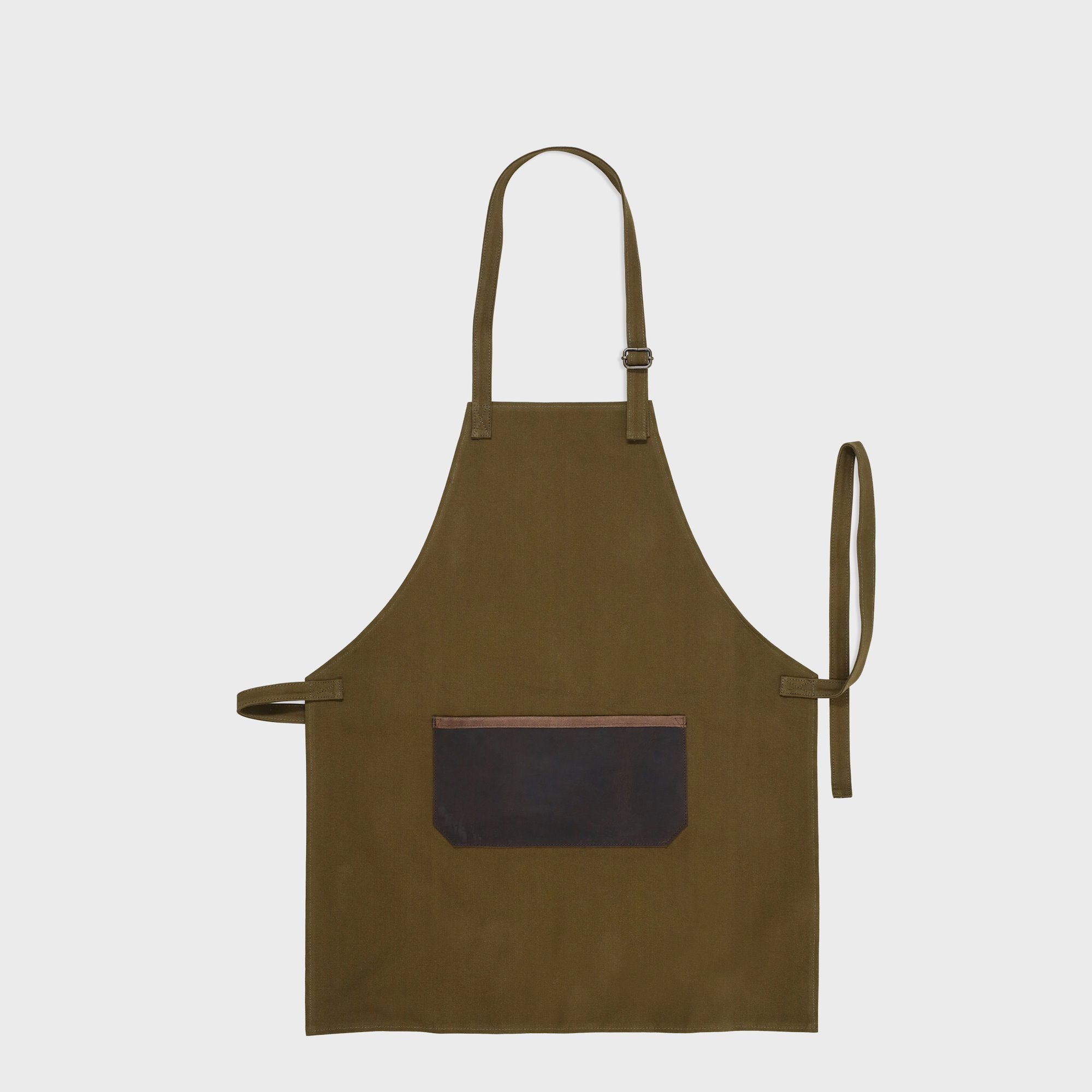 Olive Green Canvas & Leather Apron - Butcher Style BBQ Cooking Apron For Chefs & Grill Masters