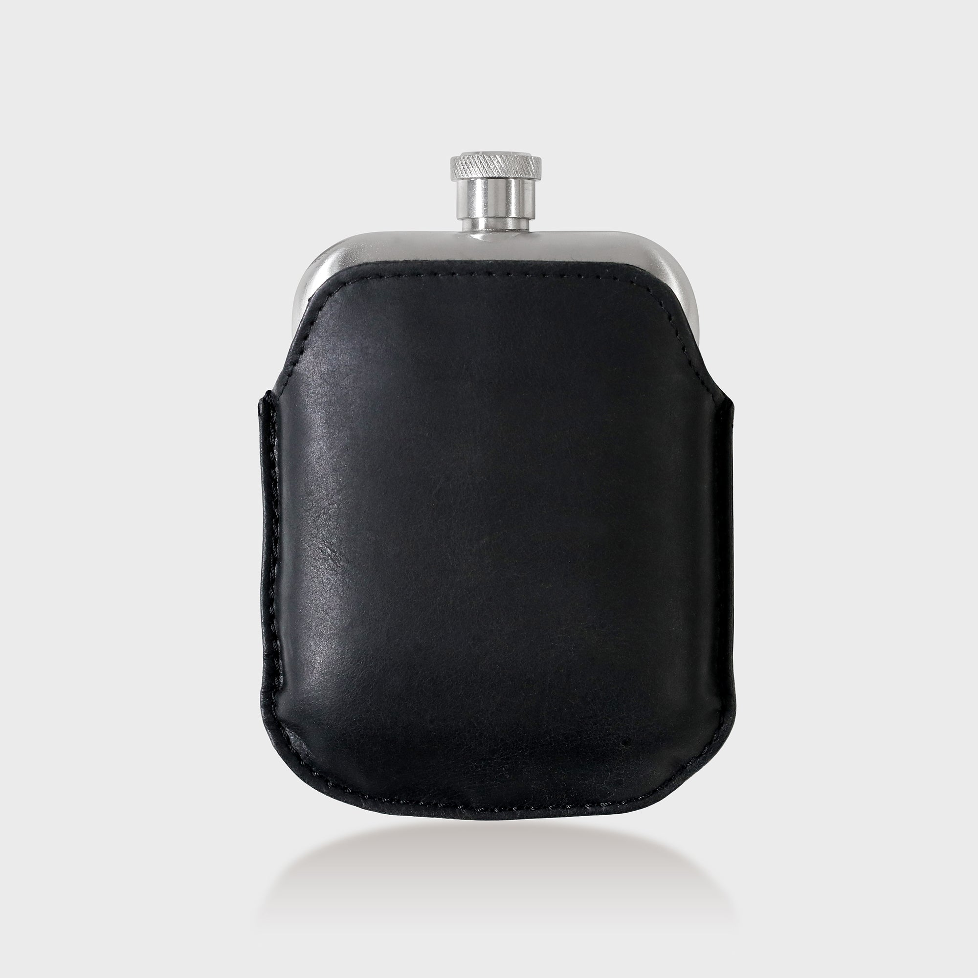 Stainless Steel Hip Flask With Personalised Leather Sleeve - Black