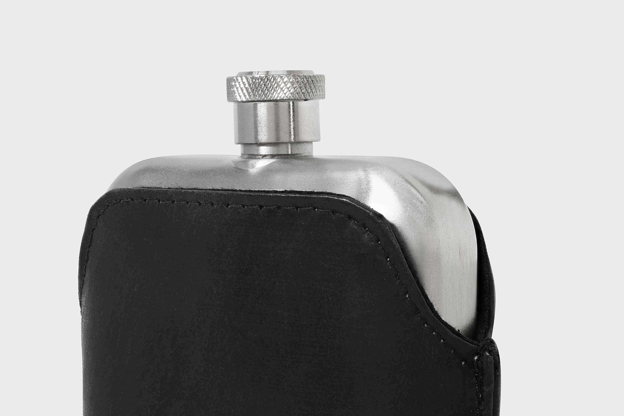 Stainless Steel Hip Flask With Personalised Leather Sleeve - Black