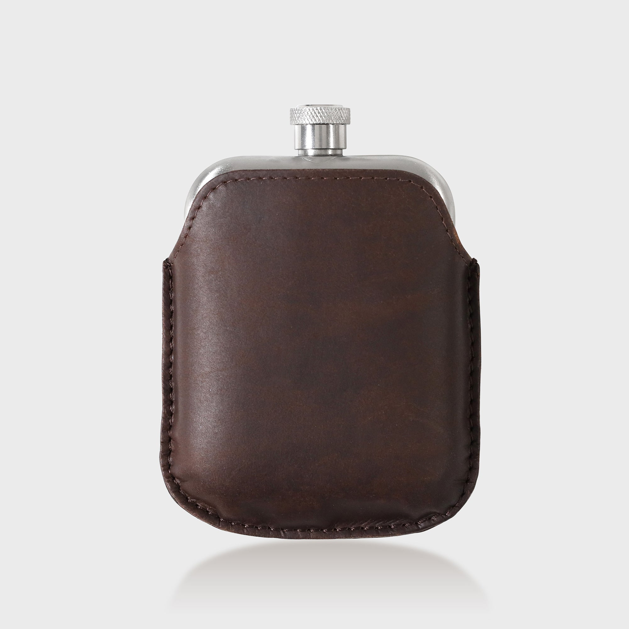 Stainless Steel Hip Flask With Personalised Leather Sleeve - Brown