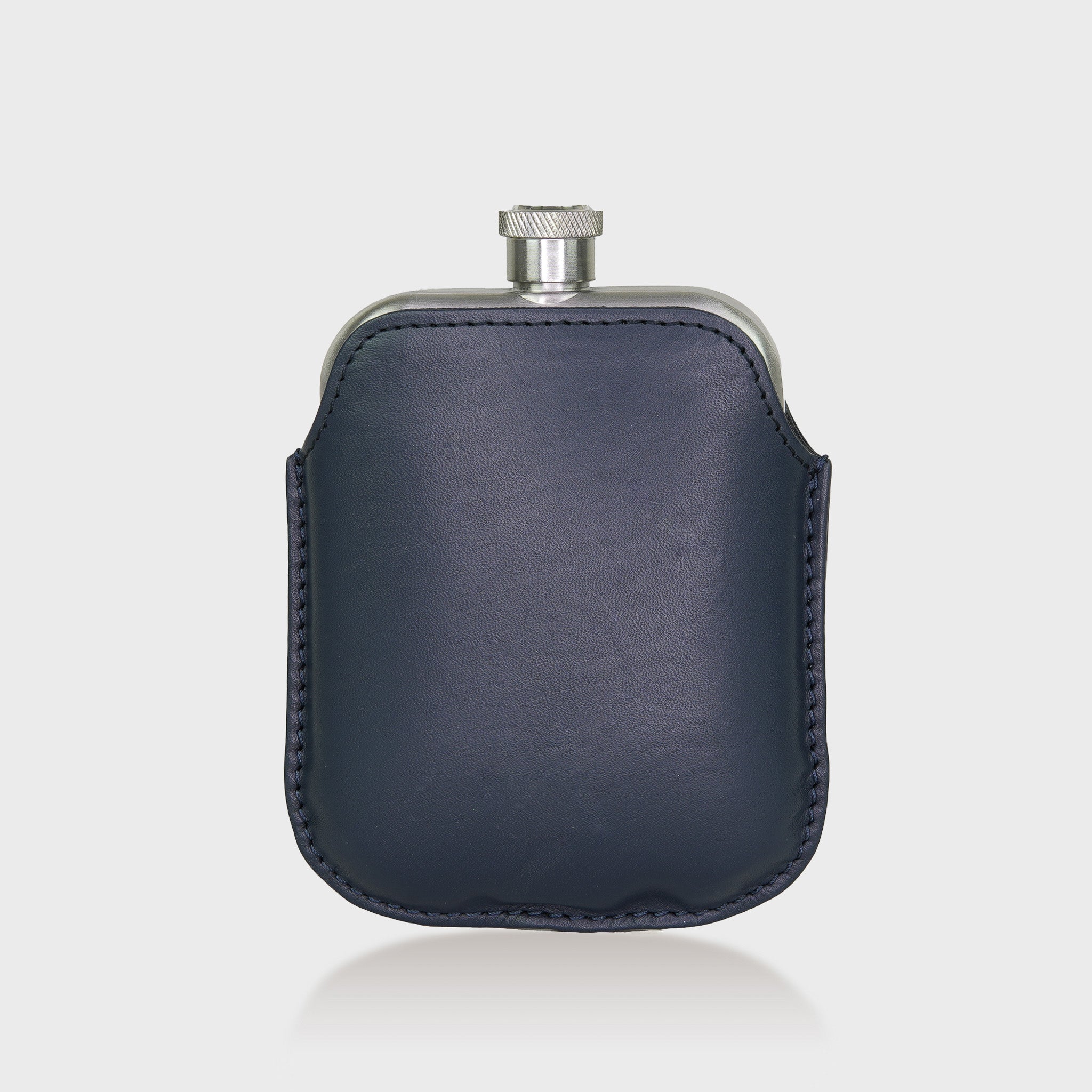 Stainless Steel Hip Flask With Personalised Leather Sleeve - Navy