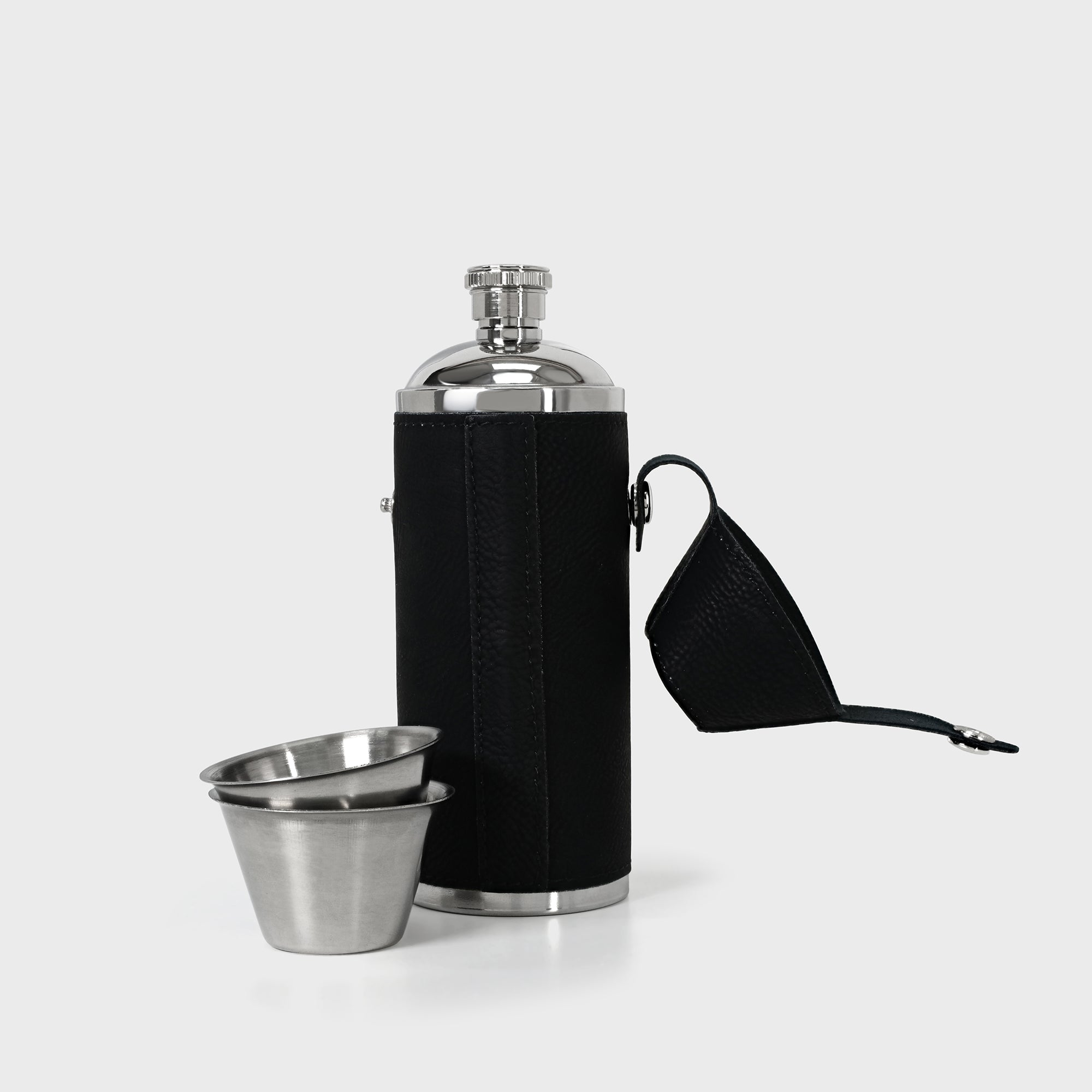 Personalised Hunters Flask With Shot Cups - Black / Silver