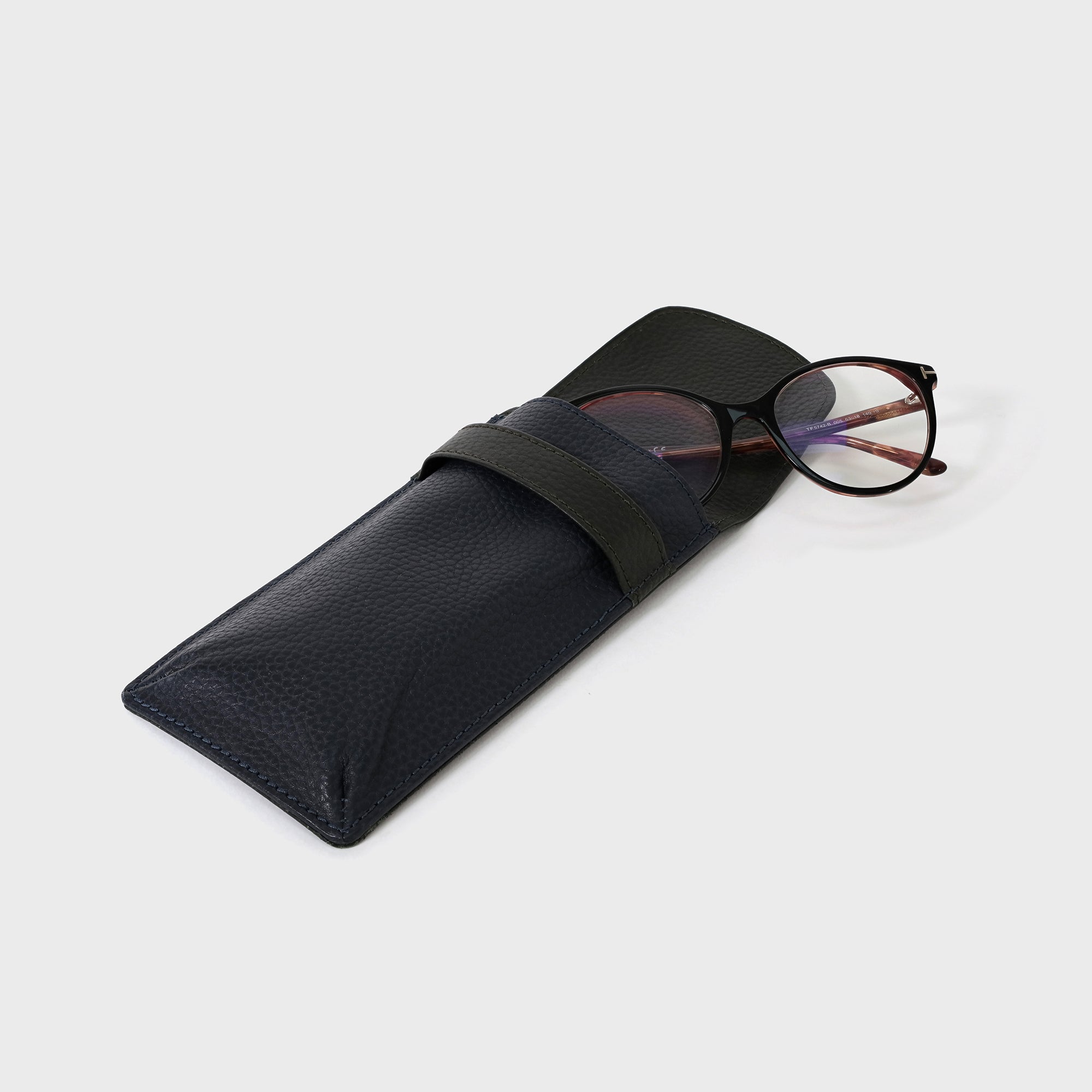 Personalised Pebble Grain Leather Fold Over Glasses Case - Green / Navy