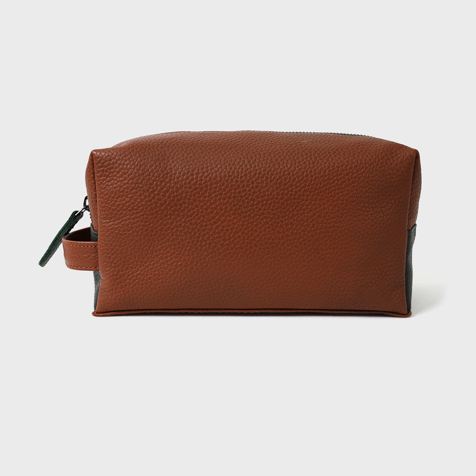 Personalised Pebble Grain Leather Boxy Washbag - Tan / Green