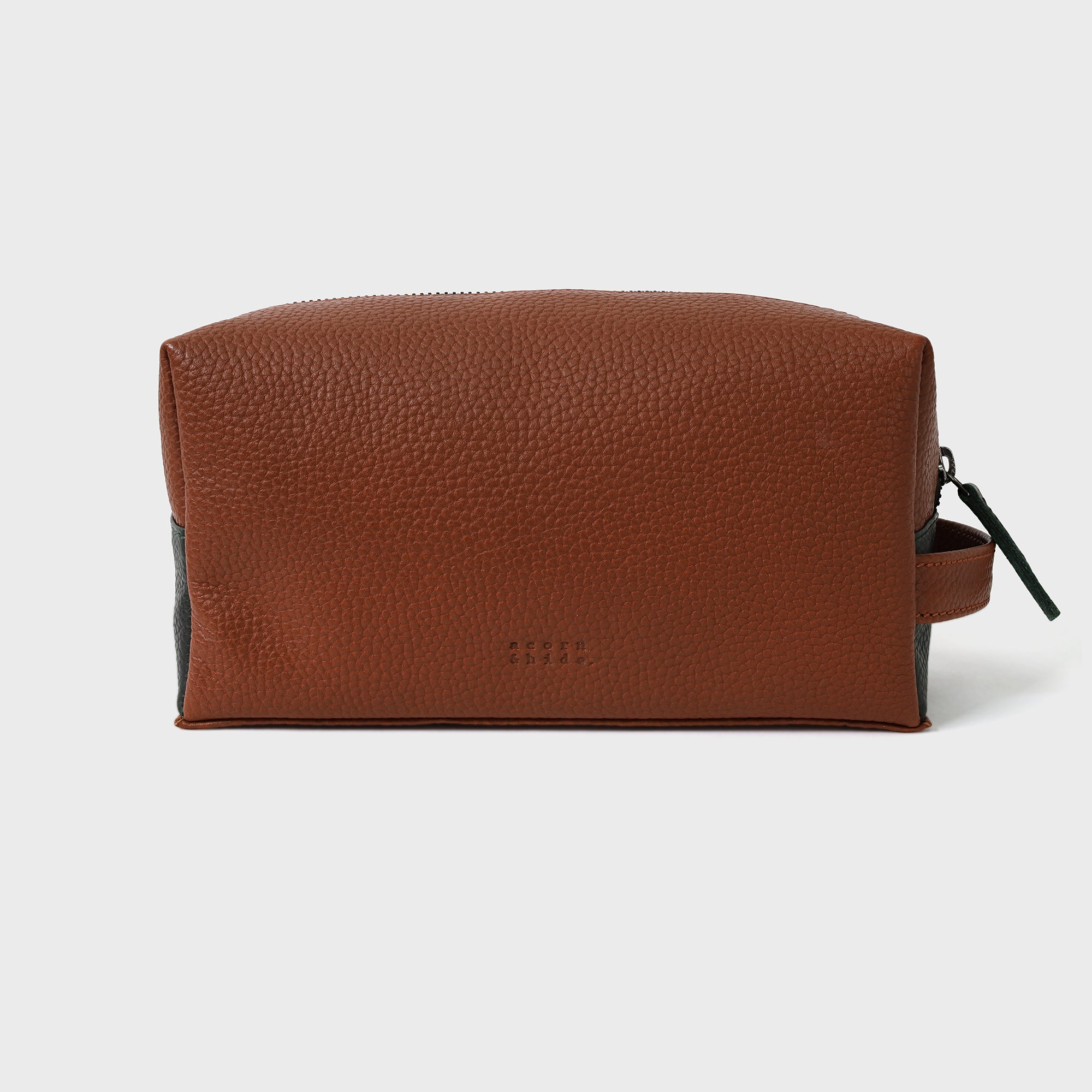 Personalised Pebble Grain Leather Boxy Washbag - Tan / Green