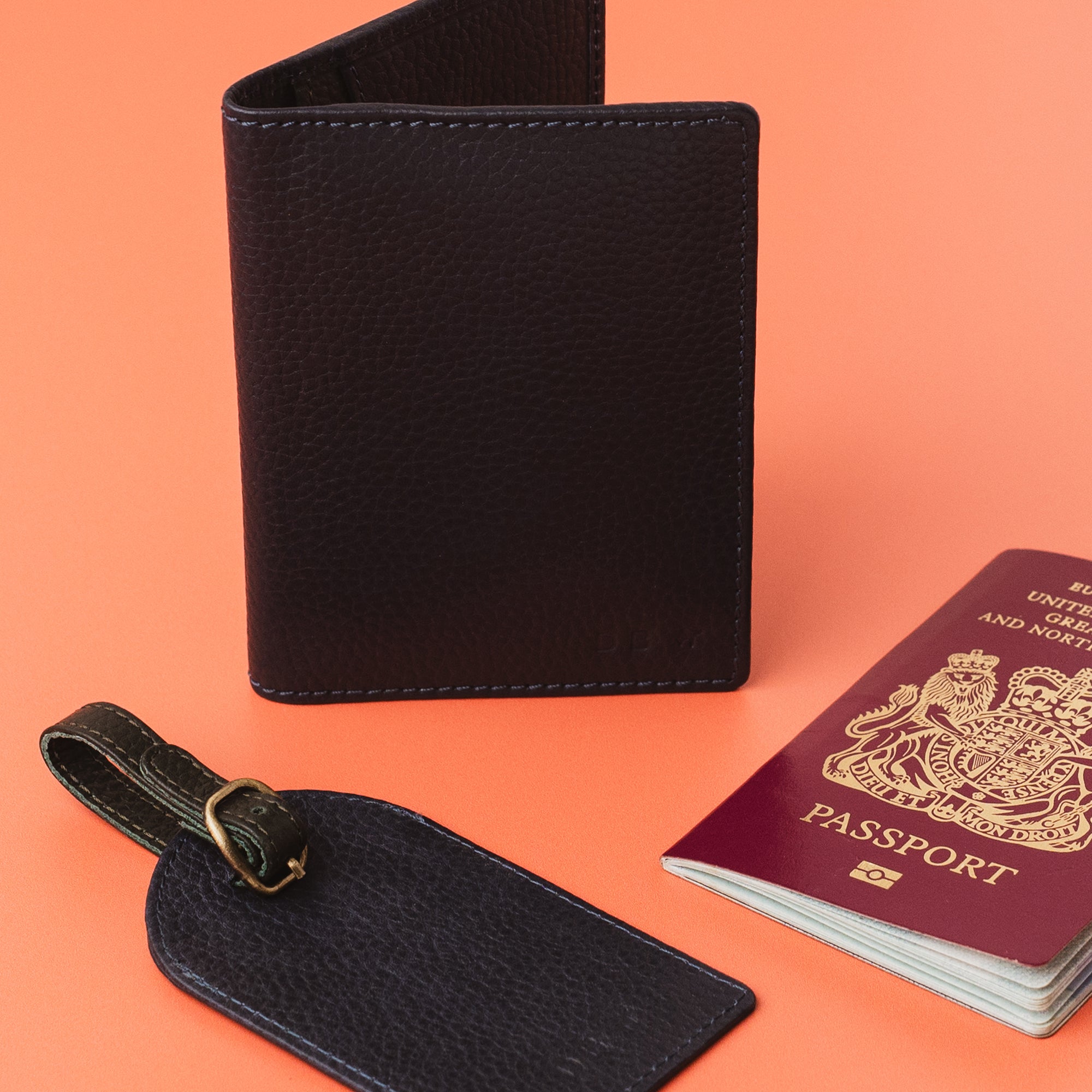 Personalised Pebble Grain Leather Passport Holder - Navy / Green