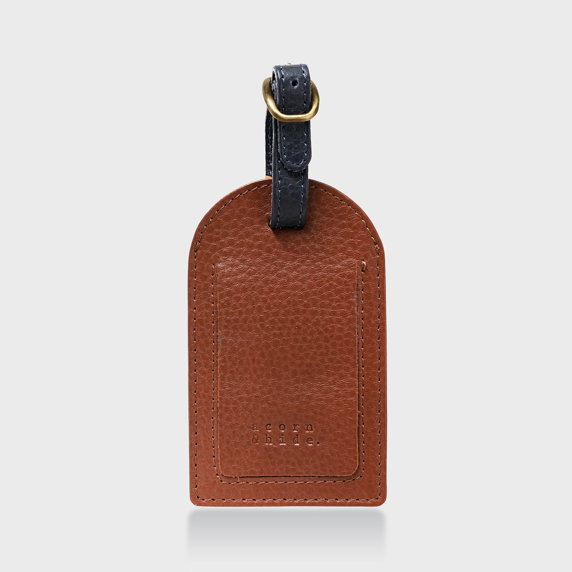 Personalised Pebble Grain Leather Luggage Tag - Tan / Navy