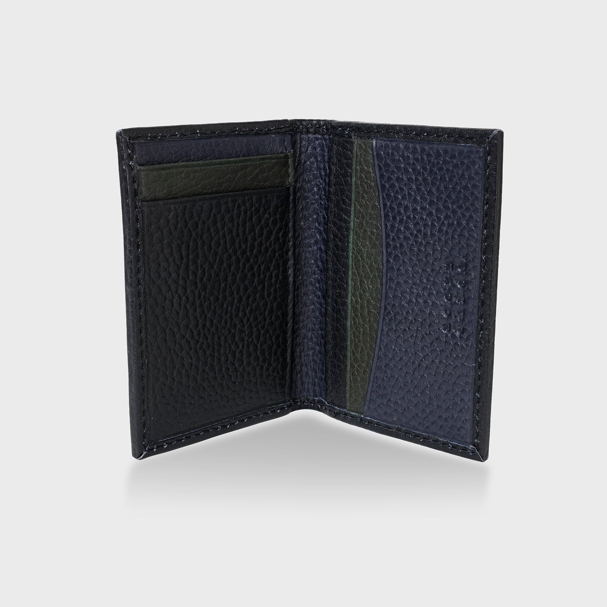 Personalised Pebble Grain Leather Bifold Card Holder - Black / Navy / Green