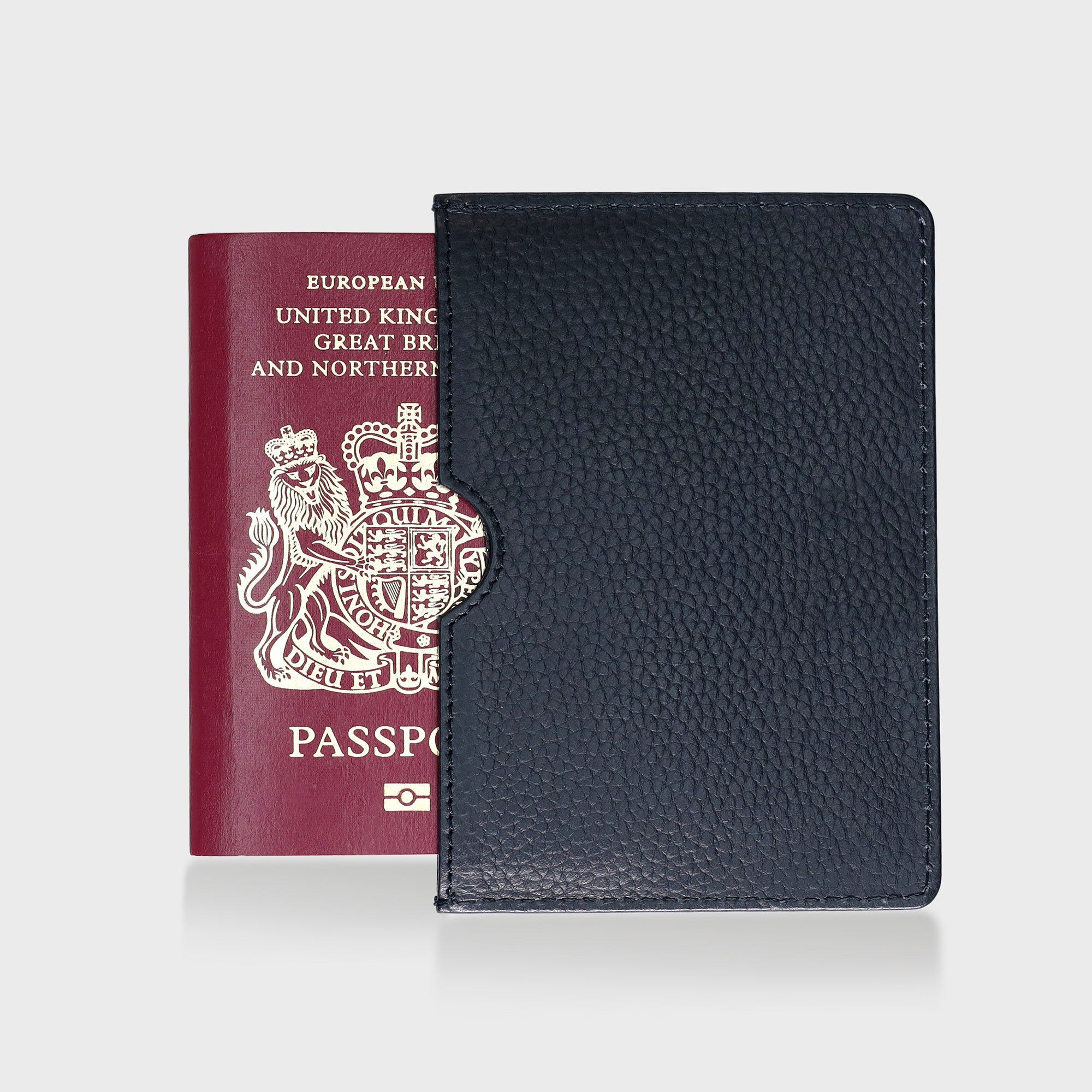 Personalised Pebble Grain Leather Passport Sleeve - Navy