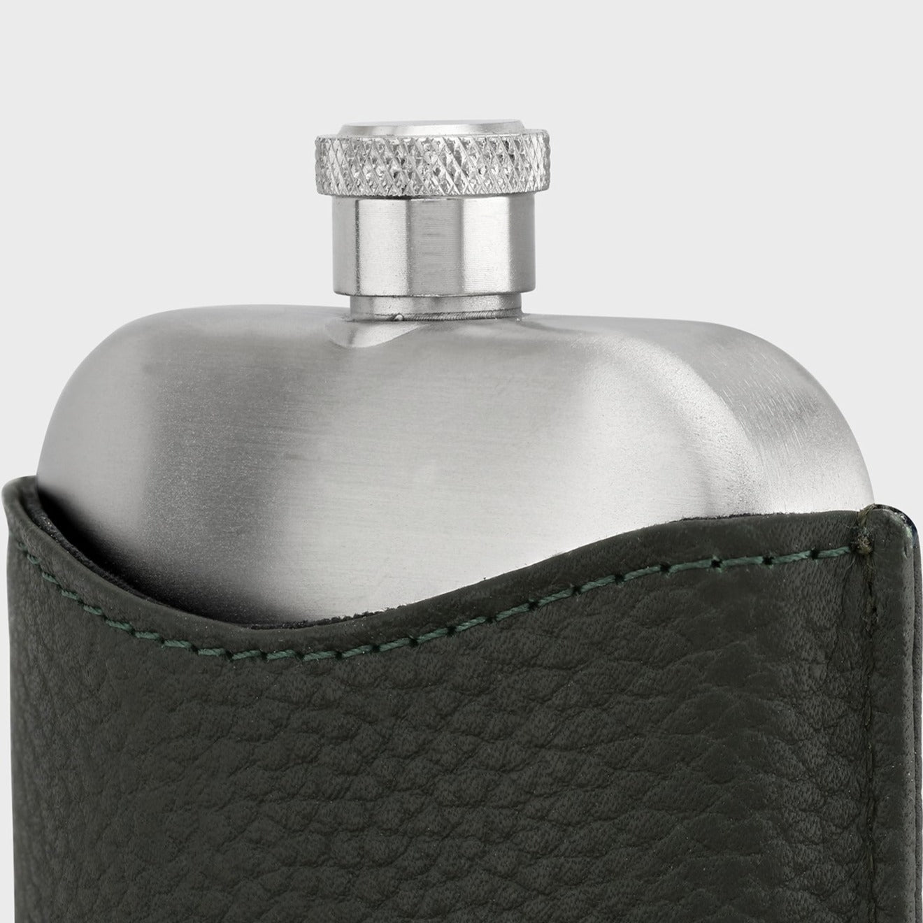 Stainless Steel Hip Flask With Personalised Pebble Grain Leather Sleeve - Green