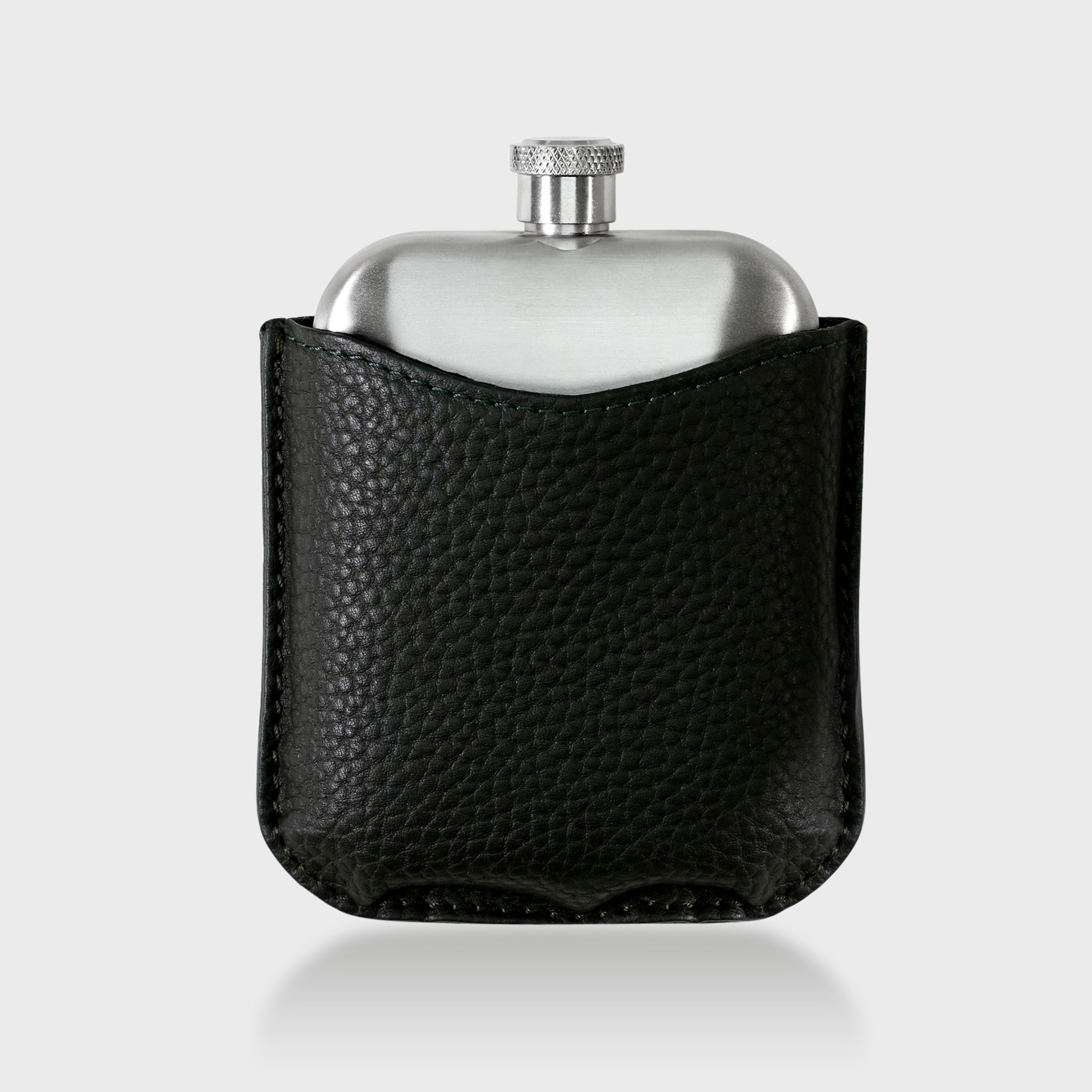 Stainless Steel Hip Flask With Personalised Pebble Grain Leather Sleeve - Green