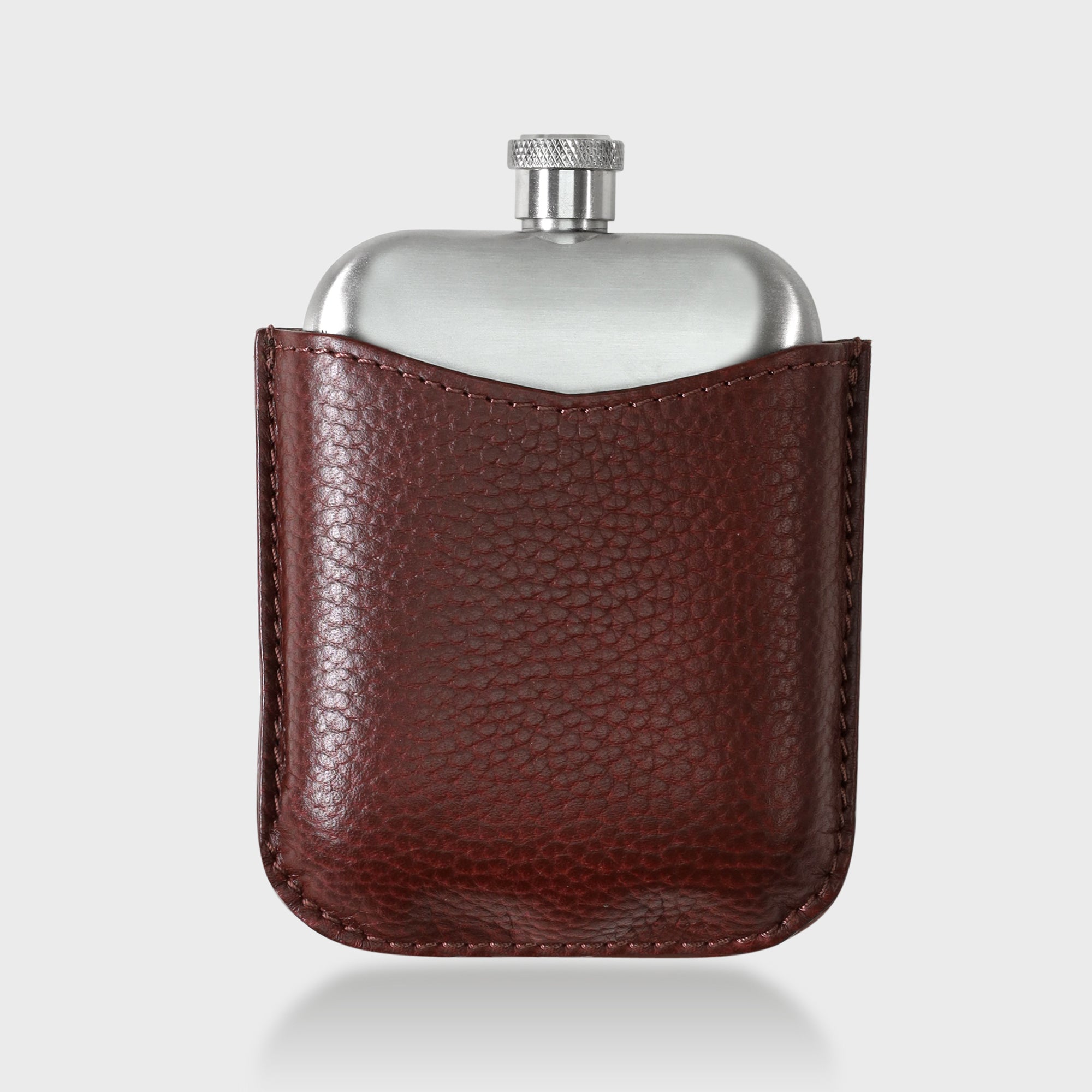 Stainless Steel Hip Flask With Personalised Pebble Grain Leather Sleeve - Cherry