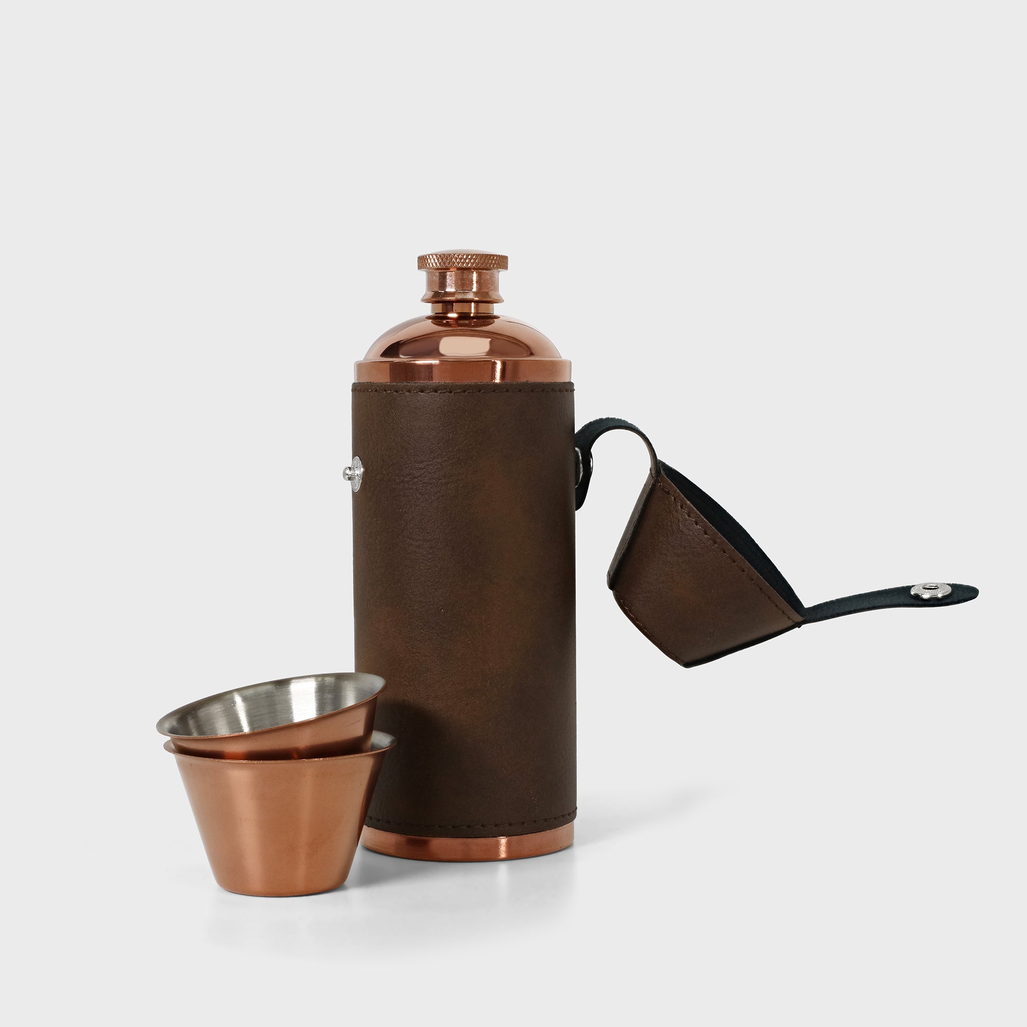 Personalised Hunters Flask With Shot Cups - Brown / Copper